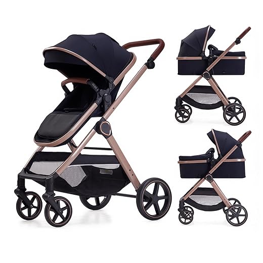 2 in 1 Baby Stroller, Newborn Infant Toddler Convertible Bassinet Pram Stroller for 0-36 Months Old Babies (Black)