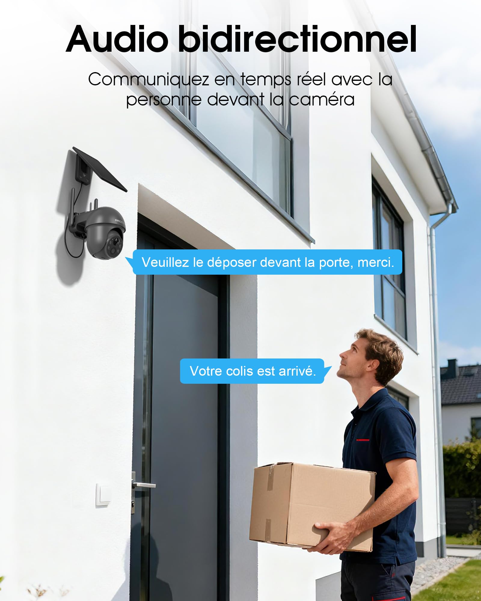 ARCCTV Q1 Caméra Surveillance WiFi Exterieure sans Fil Solaire (Gris, 2pcs) | 2.4/5GHz WiFi, 360° PTZ, 2K/4MP, Panneau Solaire, PIR Détection, Nocturne Couleur, Audio Bidirectionnel, Alexa/IP65