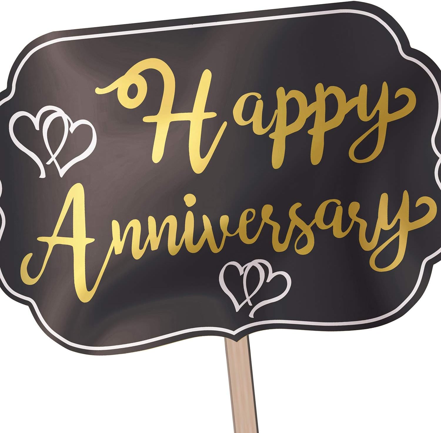 Beistle 3 Piece Durable Foil Cardstock Happy Anniversary Yard Signs With Wooden Stakes - Outdoor Lawn Party Decorations,Black/Gold/Silver