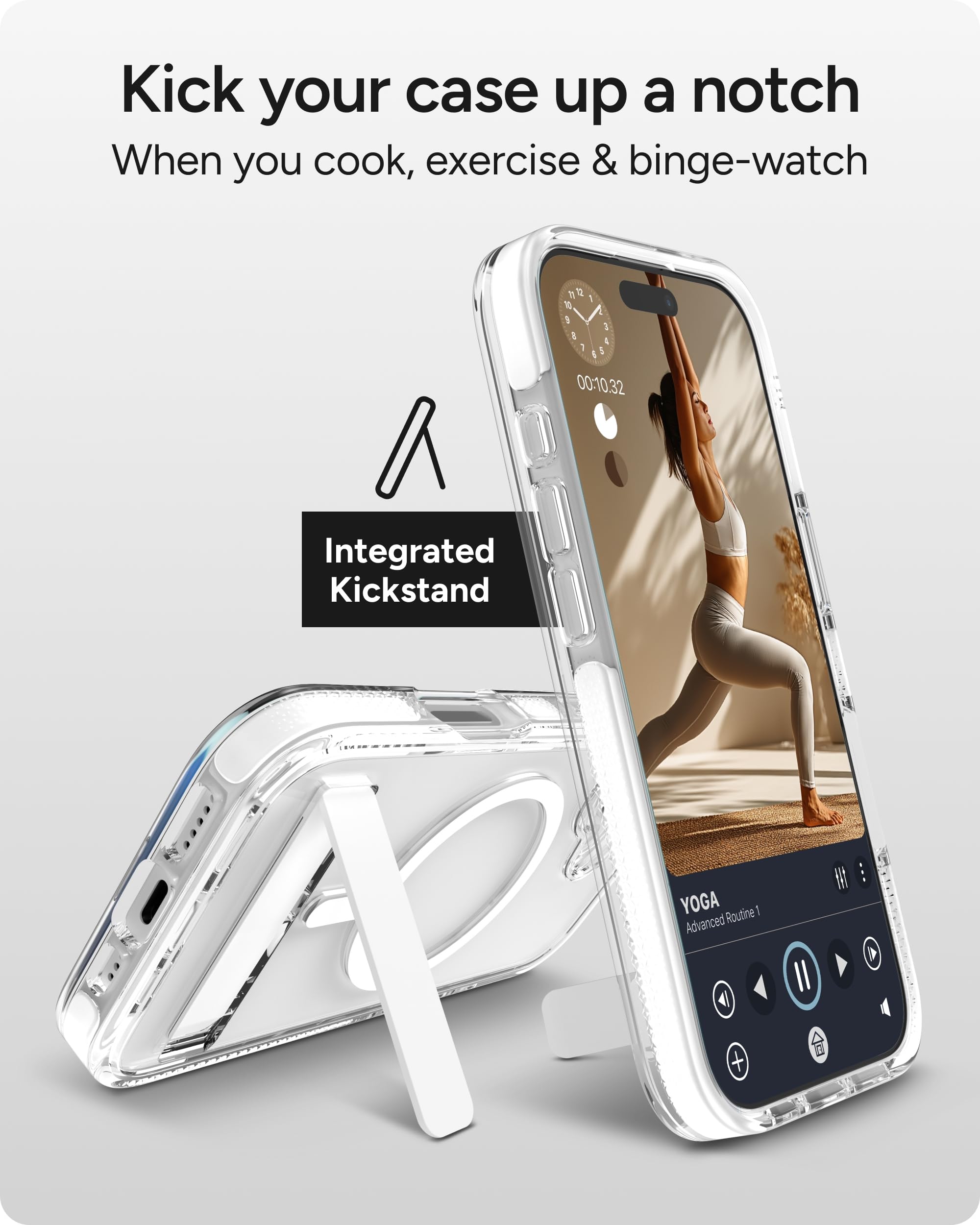 Zagg Santa Cruz Schnapp-Schutzhülle mit Ständer für iPhone 17, transparent, Fallschutz (4 m), MagSafe-Ladekompatibel, ClearGuard-Anti-Vergilbungstechnologie, Kratzfeste Hülle, weiß