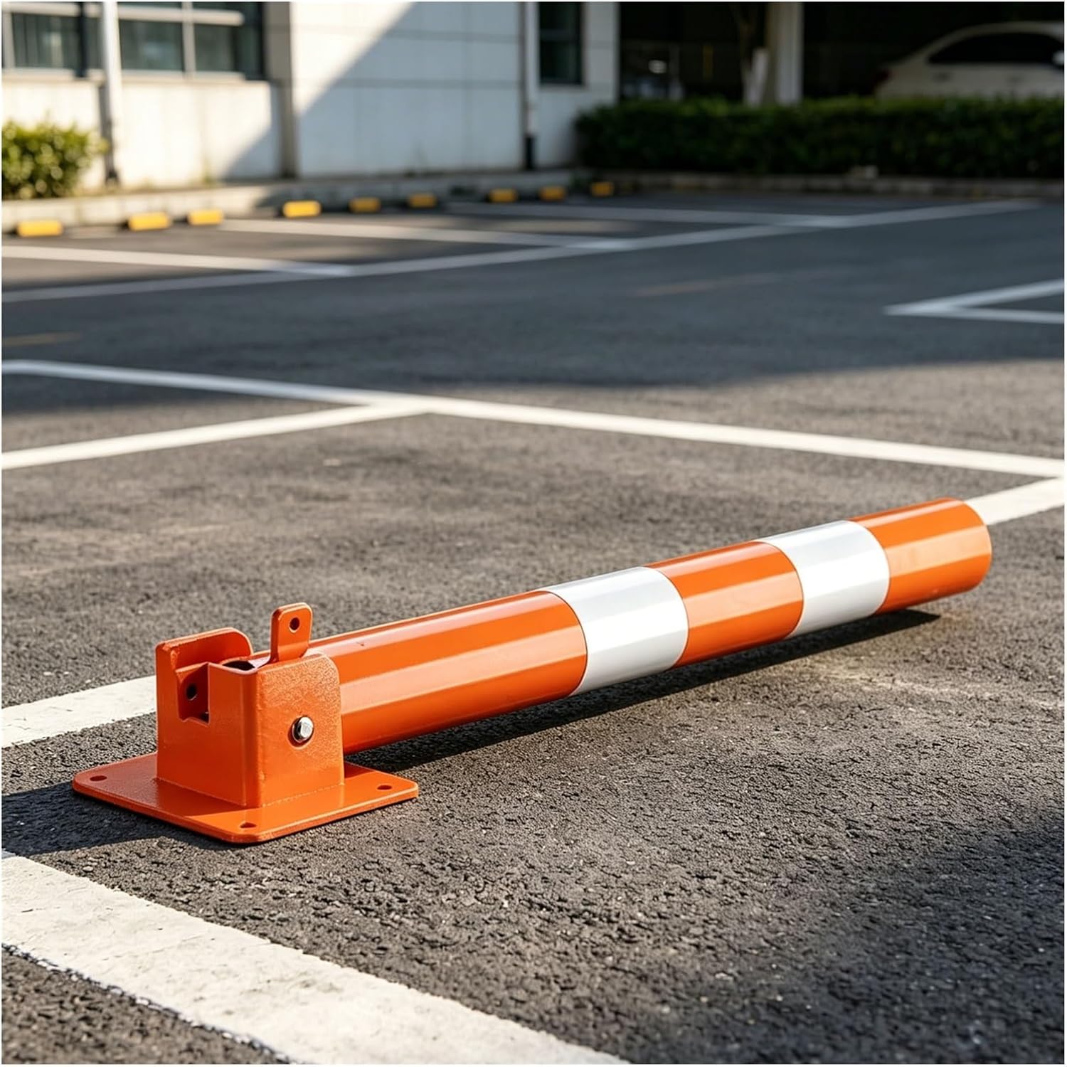 Safety Bollard Post, Lockable Parking Post, 600mm Height Reflective Stripes, Folding Steel Parking Space Lock with Reflective Stripes, for Your Home Driveway.