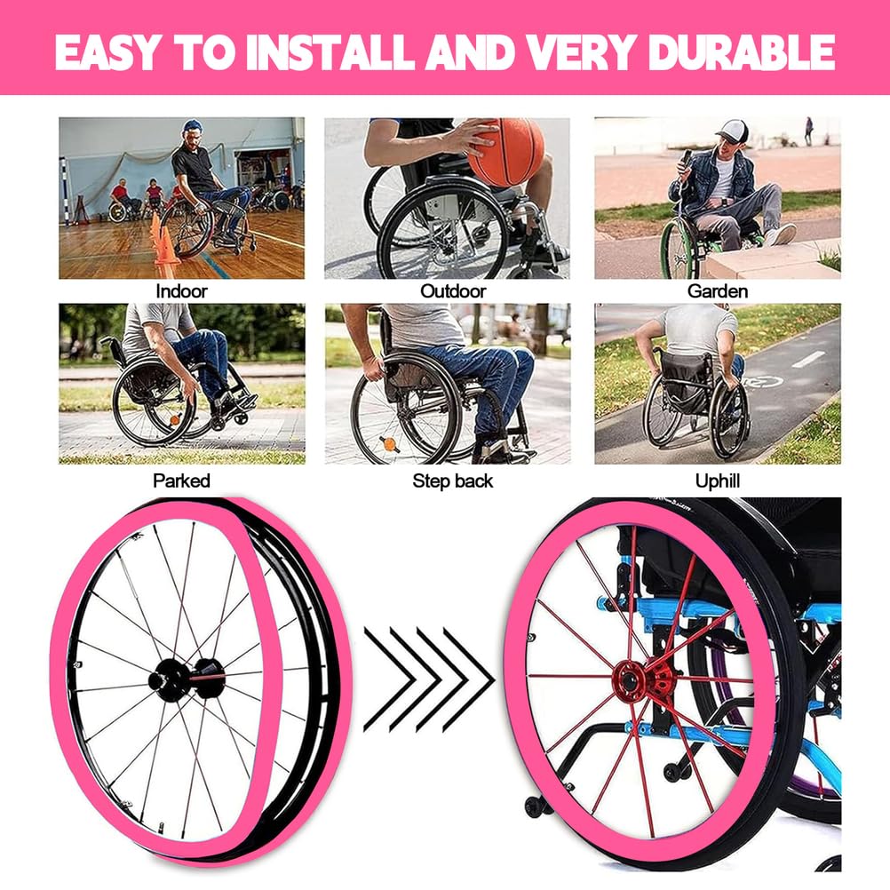 1 Paar 22/24 Zoll Rollstuhl-Schiebefelgenabdeckungen, rutschfeste Silikon Rollstuhl-Greifrandabdeckungen, Verschleißfeste Schutzhülle Für Handschieberinge,Blau,24inch