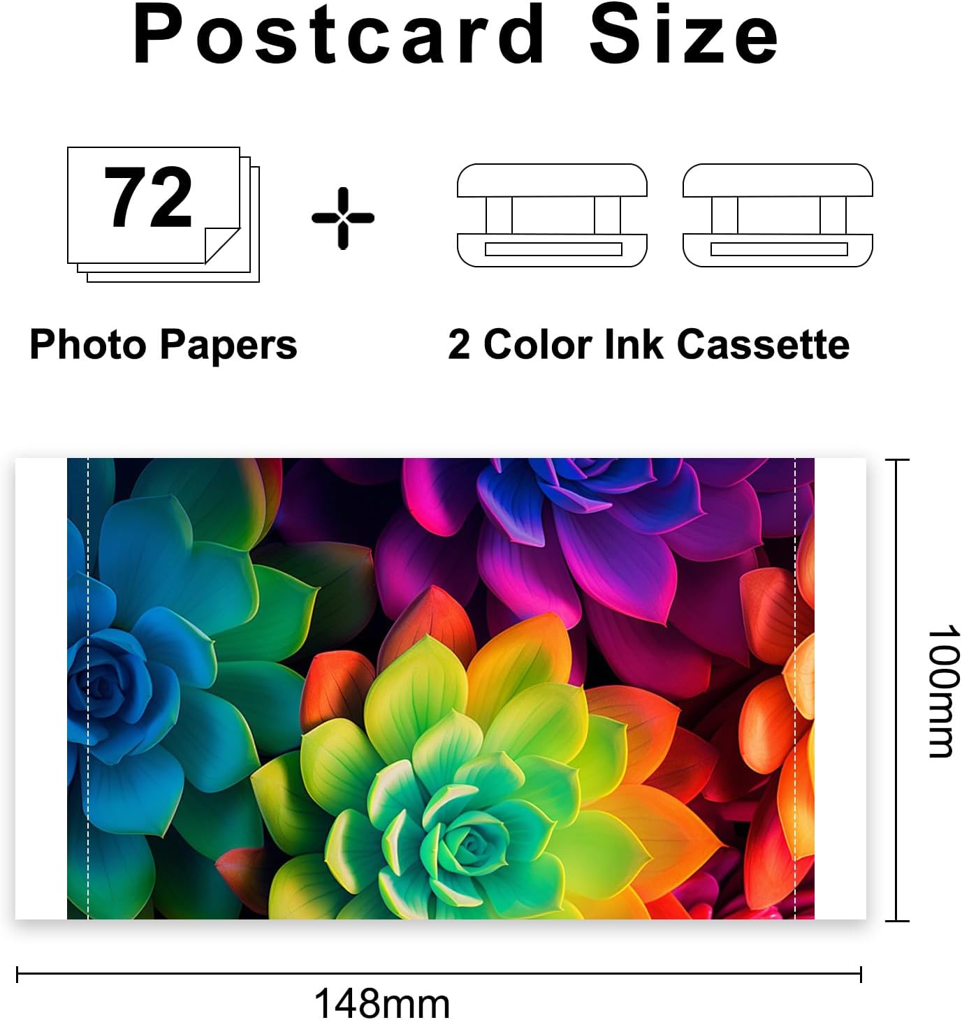 Compatible for Canon Selphy CP1500 CP1300 Ink and Paper RP-108IN RP108 2 Color Ink Cartridges and 72 Sheets 4x6 Glossy Photo Paper for Selphy CP1200 CP1000 CP910 CP810 Photo Printer