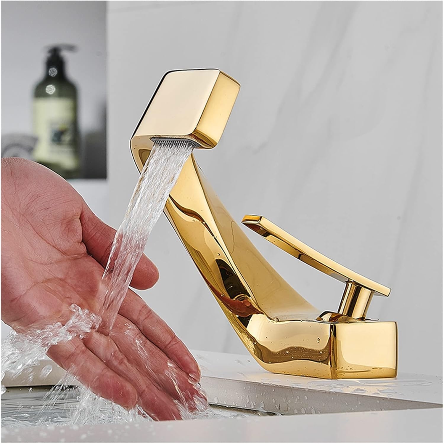 ＊即発可能＊ 流域の蛇口モダンな浴室の混合栓ブラック/ゴールド洗面台の蛇口シングルハンドルホットとコールドの滝の蛇口 ( Color : Chro