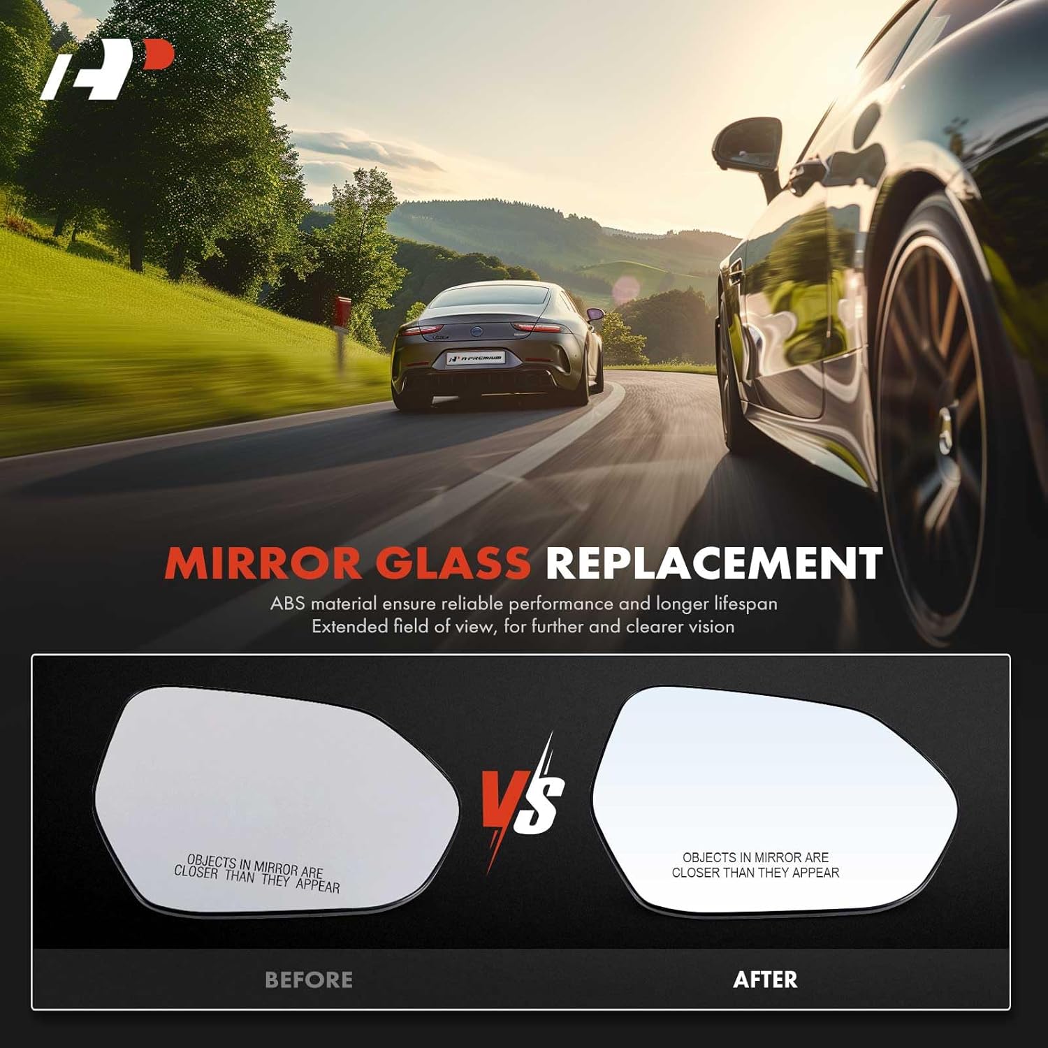 A-Premium 2-PC Driver and Passenger Side Heated Mirror Glass with Backing Plate Compatible with Toyota Camry 2018-2024 - Exterior Side View Mirror