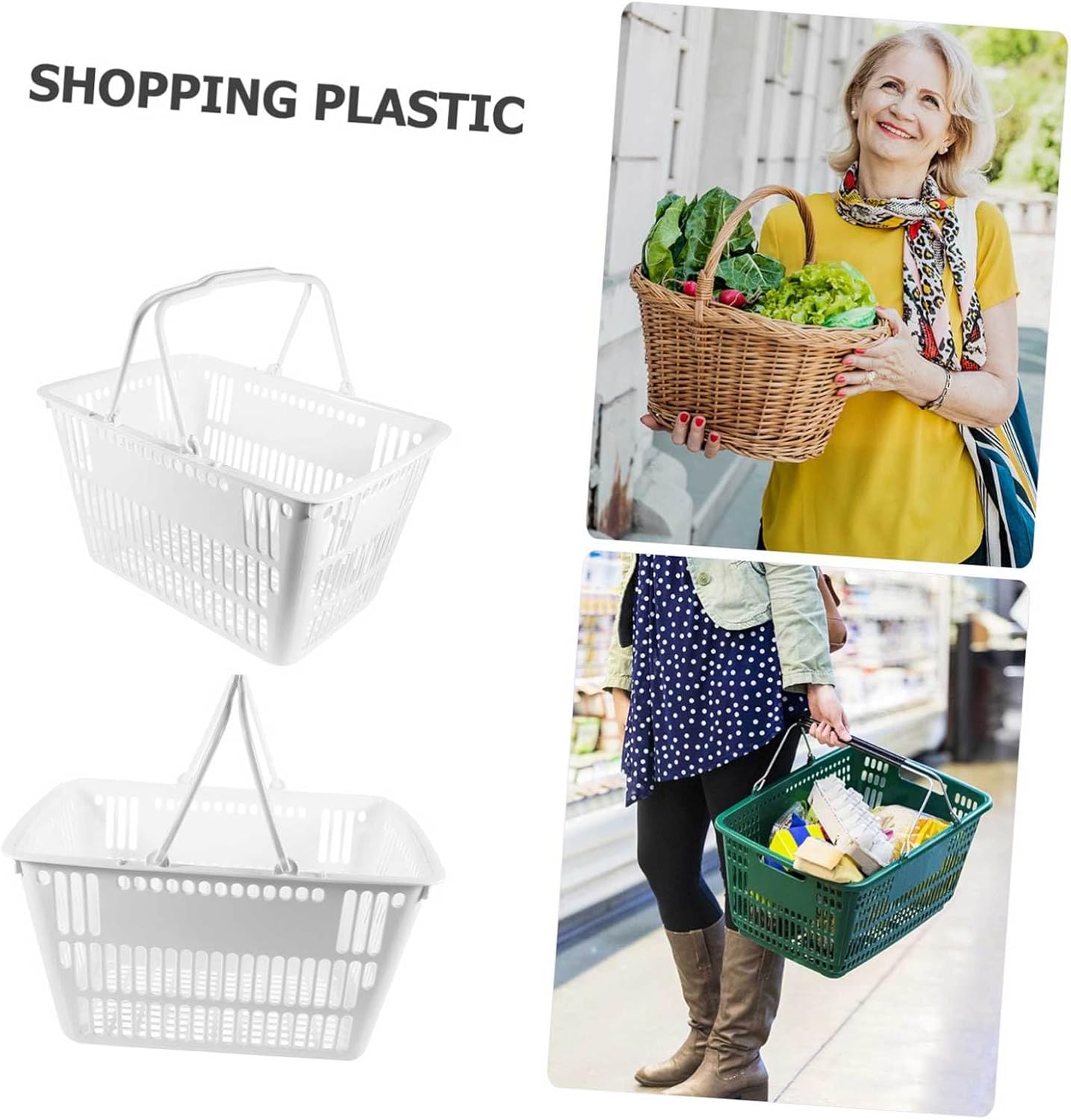 VICASKY Portable Storage Basket with Handle Multipurpose Bathroom and Kitchen Organizer Large Plastic Grocery Shopping Basket for Bedroom and Dormitory Random Color Random Color