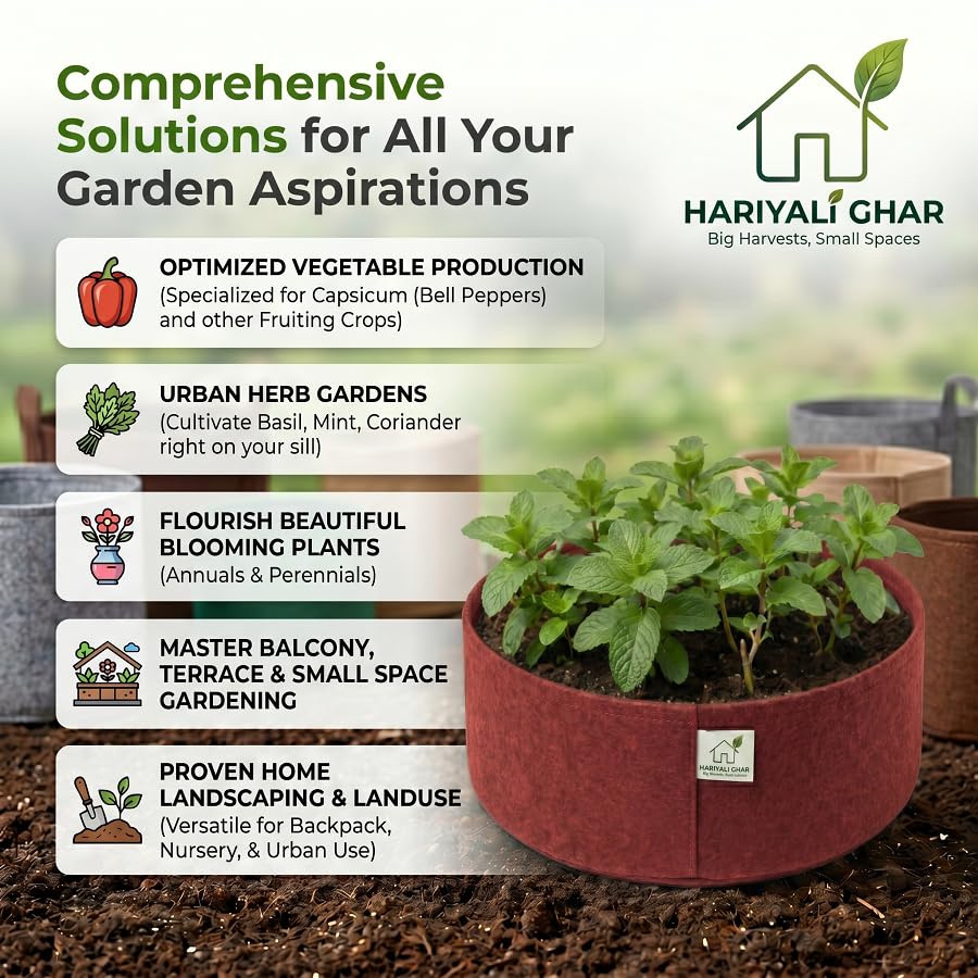 Image of 400 GSM Geo Fabric Round Grow Bags 12x6 Inch, Red Planting Bags for Terrace and Kitchen Gardening Pack of 3