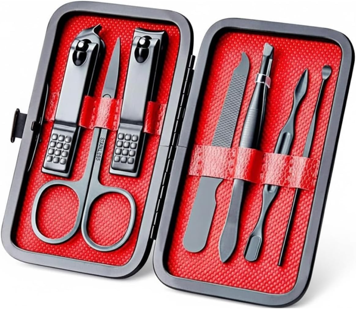 Kit Manicure 7 Peças Aço Inoxidável Alicate Tesoura Lixa Cutícula e Unhas