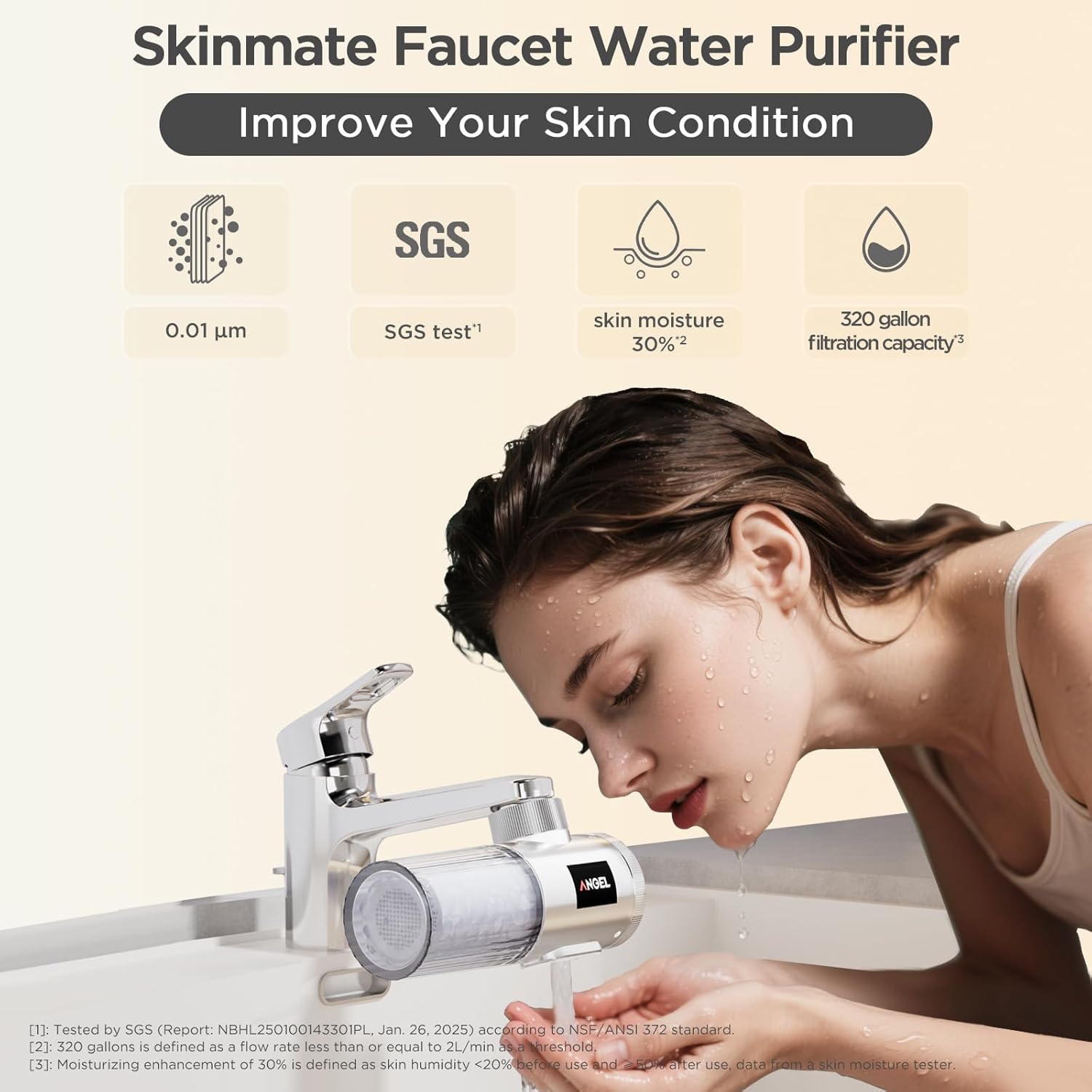 ANGEL UF60 Bathroom Sink Filter Water Faucet for Skin and 2 Faucet Mount Replacement Water Filter