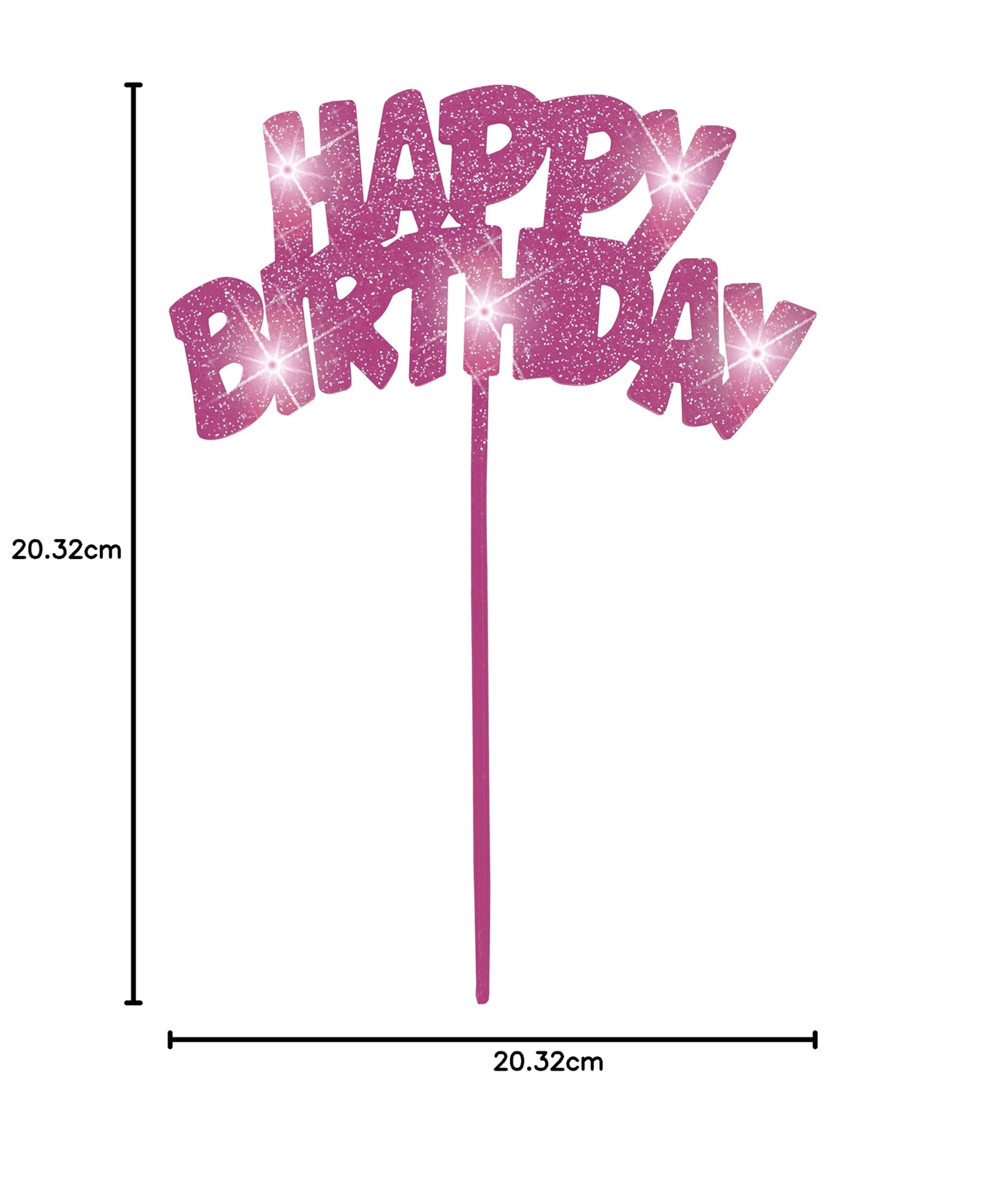 Migająca dekoracja tortu urodzinowego - "Happy Birthday" - różowa
