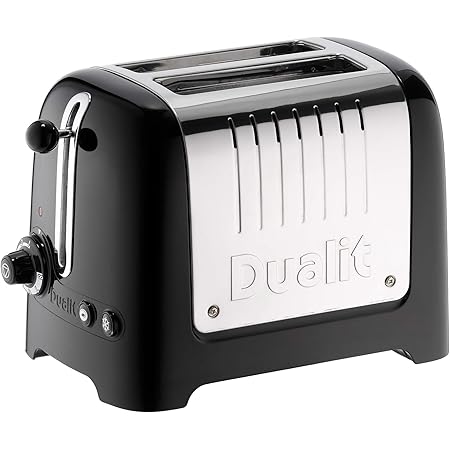 Dualit 2 Slice Lite Toaster | 1.1kW Toasts 60 Slices an Hour | Polished with High Gloss Black Trim | Bagel & Defrost Settings | 36 mm Wide Slots | 26205