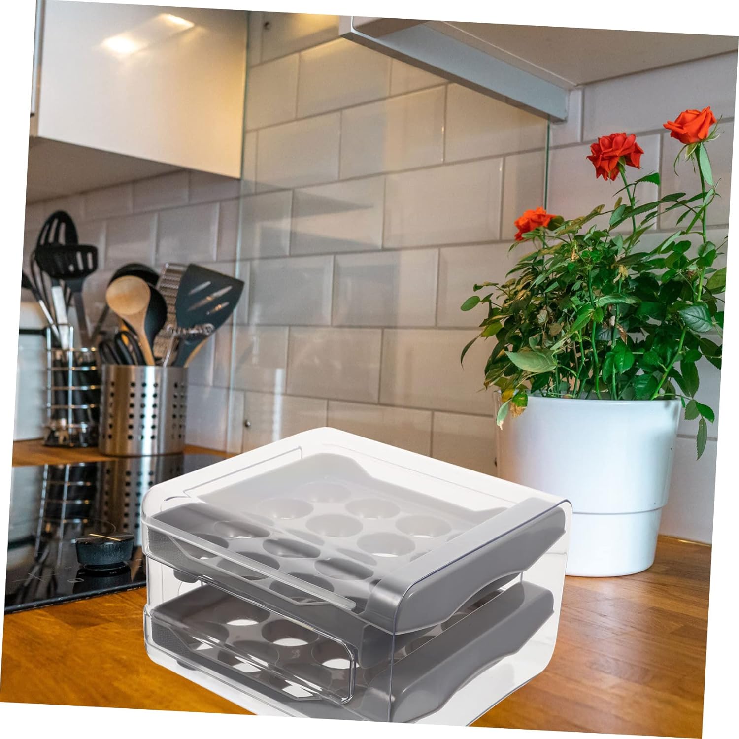 Gadpiparty Style Storage Case Double Layer Holder for Refrigerator Organizer for Home Use Grey Color