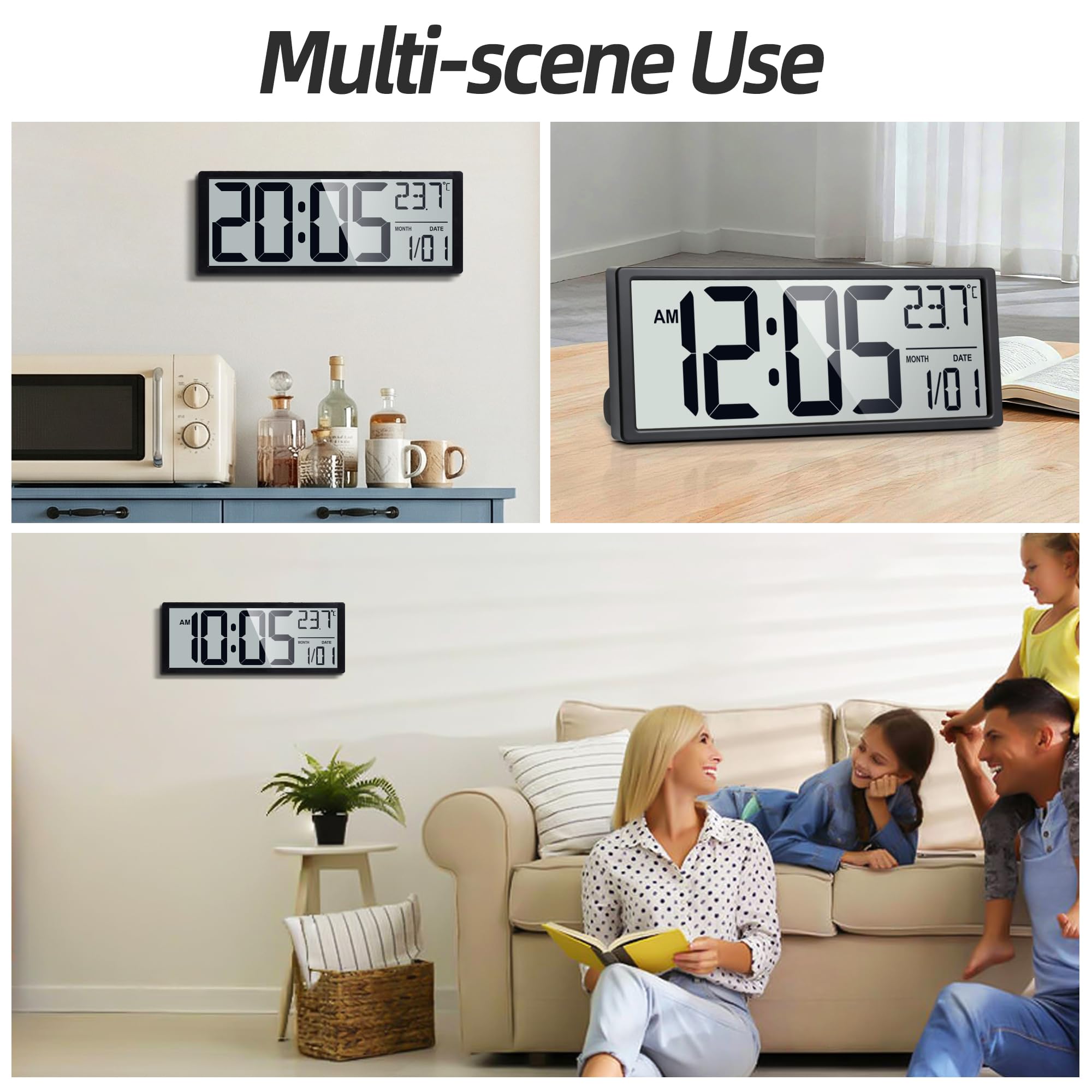 Reloj de pared digital grande de 15 pulgadas, funciona con pilas, con números de pantalla grandes, temperatura y fecha, DST automático y alarma, para oficina, aula, gimnasio, dormitorio