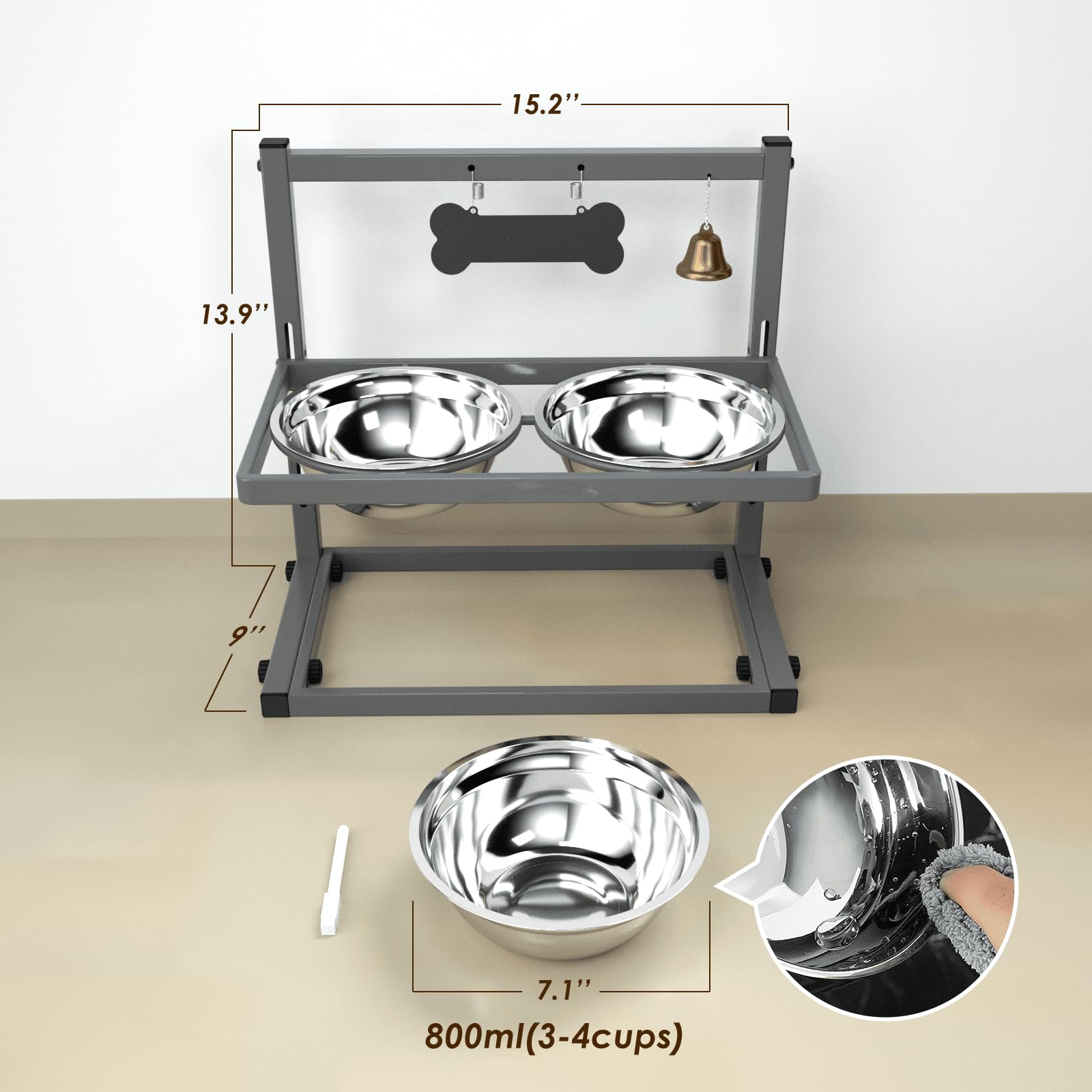 SHAINFUN Cuencos elevados para Perros pequeños y medianos, Soporte Elevado para Perros con 2 Cuencos de Comida para Perros de Acero Inoxidable, comedero de Altura Ajustable para Cachorros y Gatos,