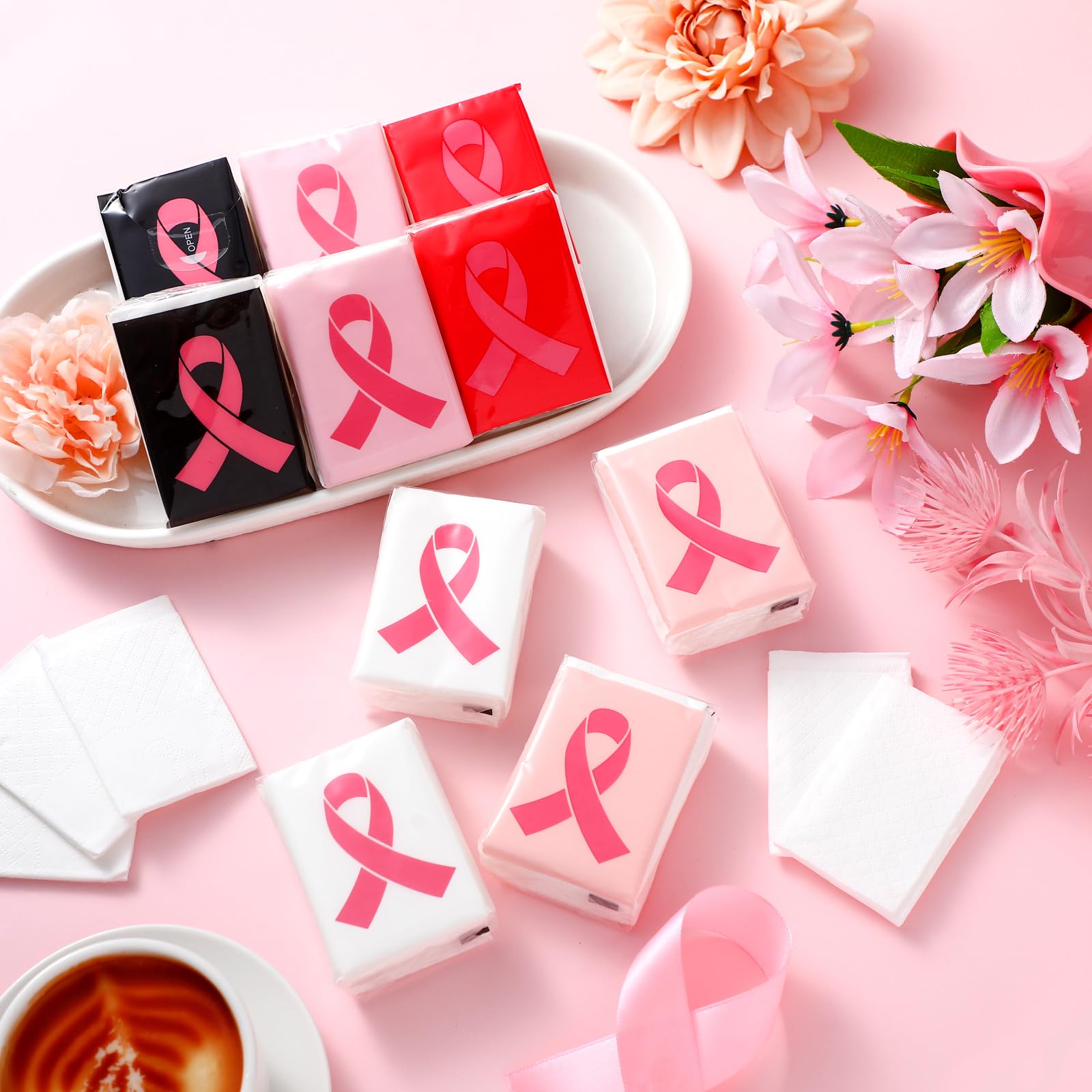 Honoson Confezione da 100 fazzoletti di carta velina rosa per sensibilizzazione sul cancro al seno, per borse di sensibilizzazione, fazzoletti da viaggio per eventi di beneficenza, regalo per donne