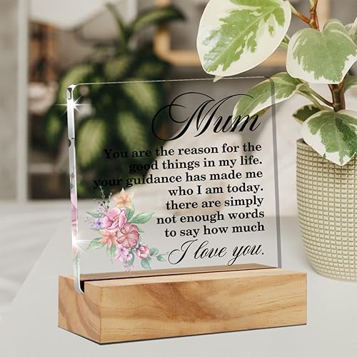 Miniatura 3 de Regalo acrílico para la madre decoración de escritorio para mamá letrero decorativo de acrílico transparente con soporte de madera para el hogar