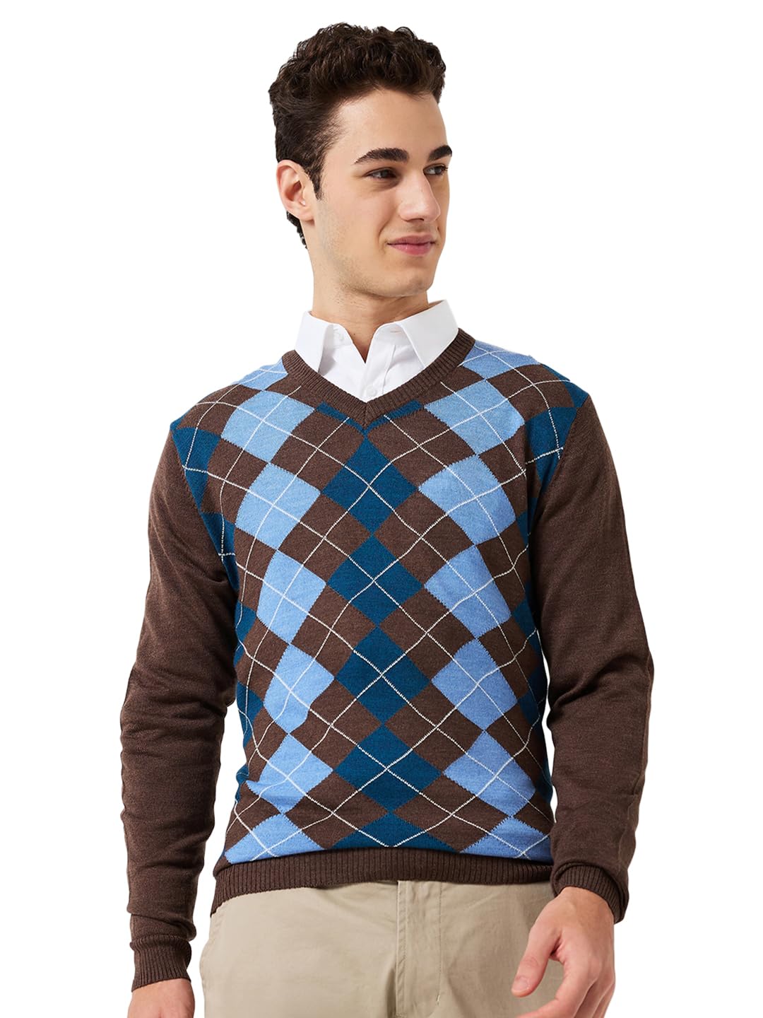 park avenue Men Full Sleeve Regular Fit Argyle Pattern Acrylic Wool Blend Round Neck Casual Sweater-picture-24