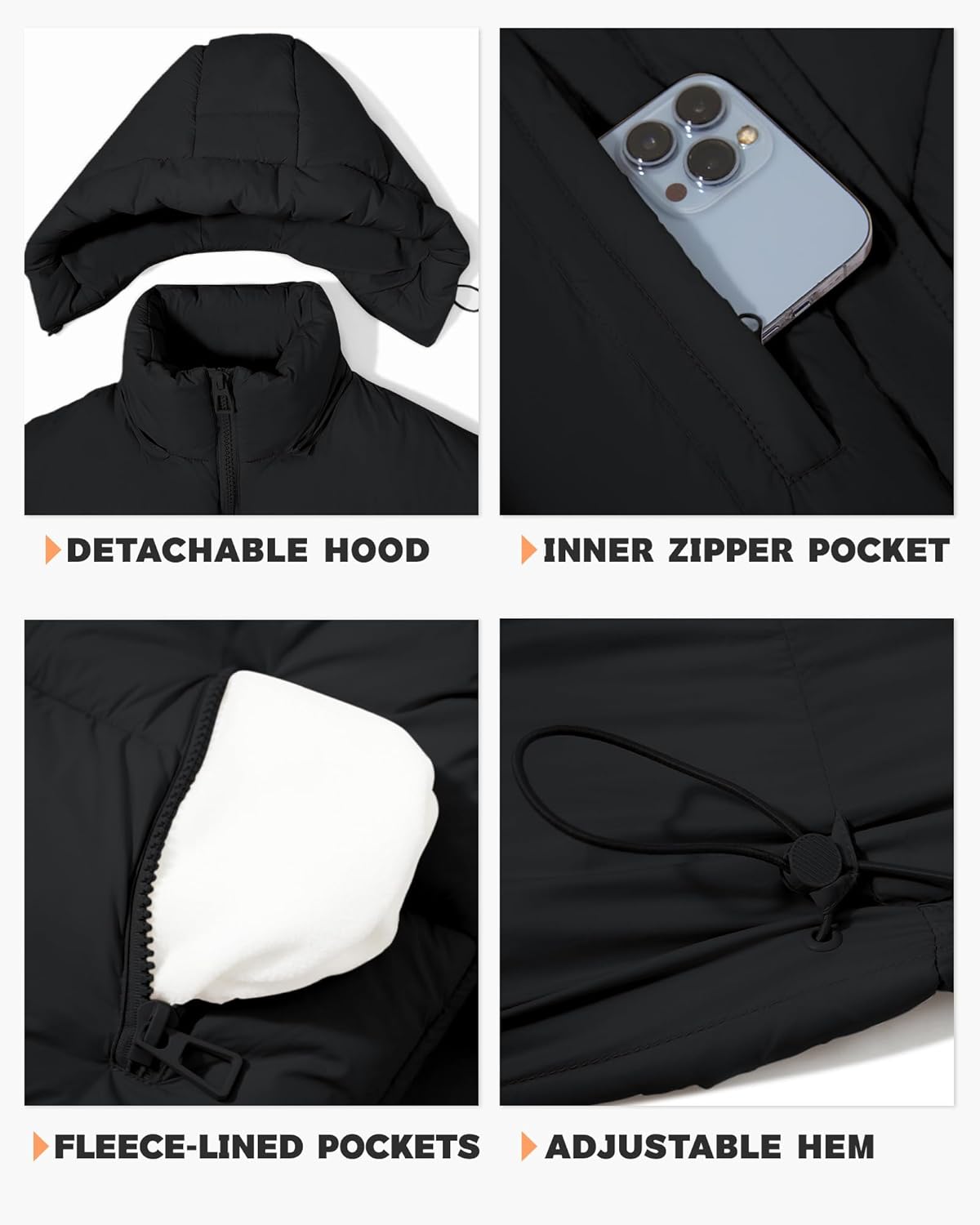 Polu Womens Cropped Puffer Jackets with Removable Hood Lightweight Winter Zip Up Padded Quilted Coat - Image 4