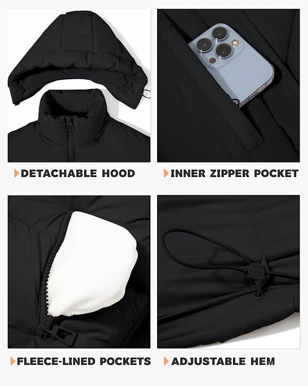 Polu Womens Cropped Puffer Jackets with Removable Hood Lightweight Winter Zip Up Padded Quilted Coat (Black,S) by Polu - Used condition - Image 4