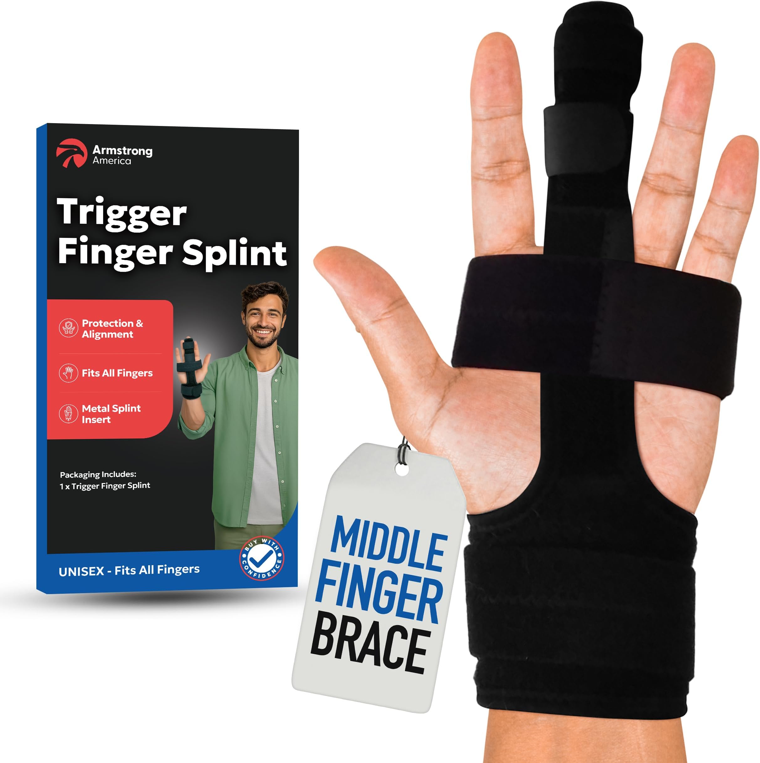 Trigger Finger Splint Finger Brace – Comfortable Finger Splints for Broken Fingers. Adjustable Aluminium Finger Straighter for Bent Mallet or Arthritic Finger Joints. Fits All Fingers (Small/Medium)
