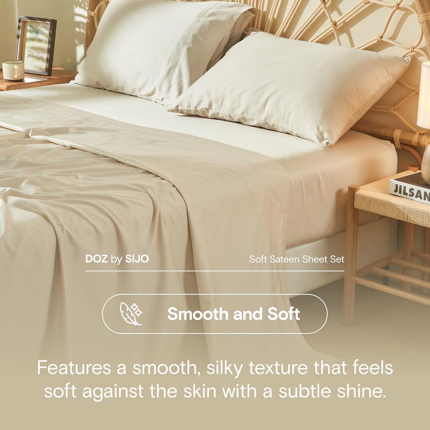 DOZ 100% Long Staple Cotton Duvet Cover Set, Soft Sateen Weave, Smooth, Breathable, Hotel Comfort, 106"x90", 8 Loops, 3pc – 2 Pillowcases 1 Duvet Cover (Fog, King/Cal King) - Image 5