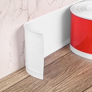 41Ft Baseboard Molding Trim, Flexible Peel and Stick Molding, White Self-Adhesive Rubber Vinyl Wall Base, DIY Floor Trim, 4 inches Wide