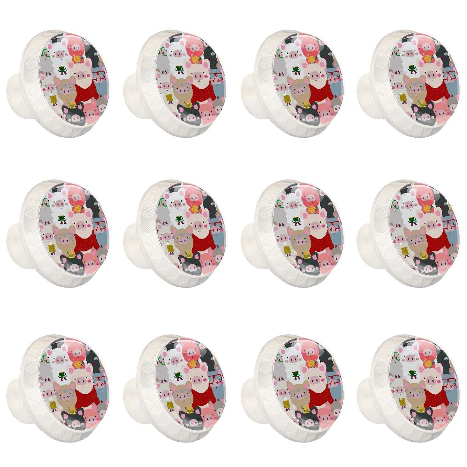 Boutons d'armoires de cuisine ronds poignée tiroir placard commode motif cochon x12