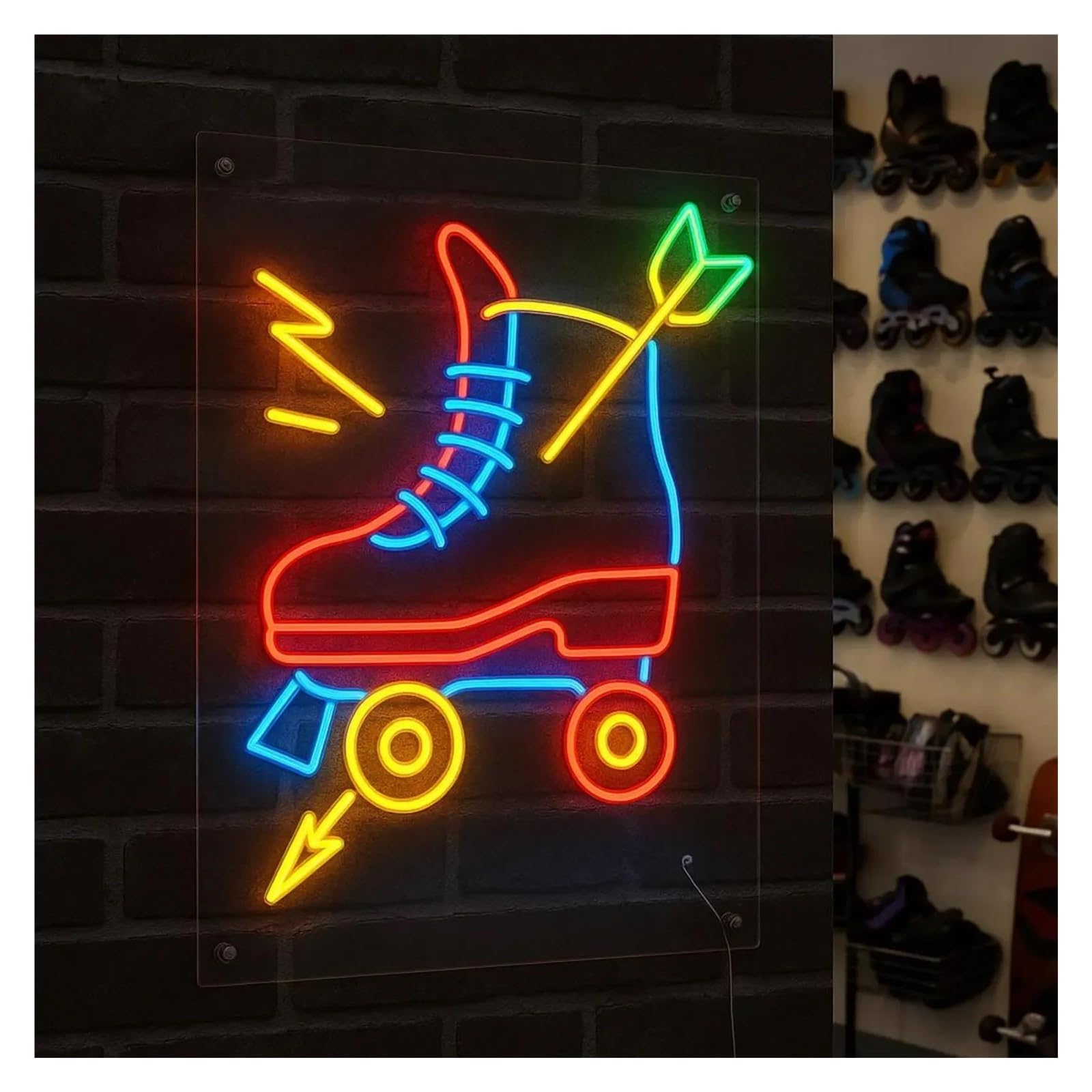 Decoración Lámparas Letrero De Neón Retro Con Forma De Patín, Regulable, Ideal Para Deportes Extremos Y Negocios. Estilo Años 80. Decoración Para Habitaciones. 50cm