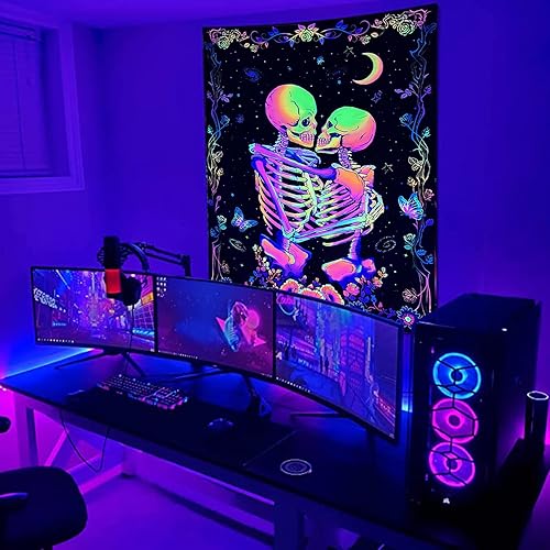 Miniatura 10 de Fungarth Tapiz de esqueleto, diseño de hongos, calavera, plantas botánicas, tapices florales estéticos para dormitorio, amantes de los besos, tapiz