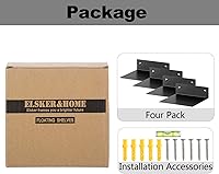 Vista 4 de ELSKER&HOME Juego de 4 estantes flotantes pequeños, color negro, estantes flotantes de metal para montar en la pared, estanterías invisibles