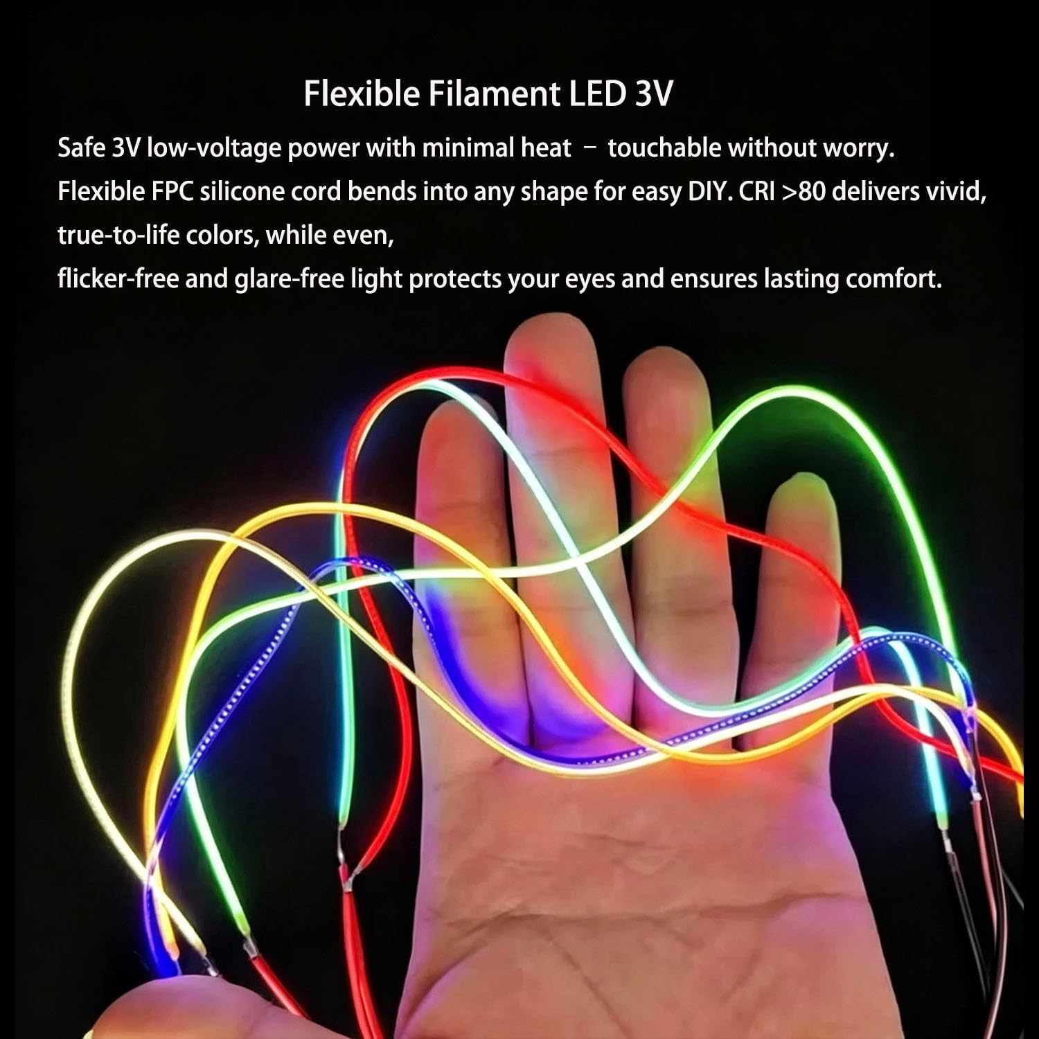 6PCS Flexible LED Filament 3V 38/60/95/130/300mm 2700K/2200K/6500K/Blue/Red/Green, Bendable Light Source for Edison Bulb Repair & DIY Lamp Projects 360mm/14.17in/red