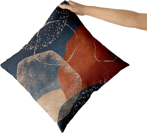 Miniatura 3 de Juego de 2 fundas de almohada bohemias de 18 x 18 pulgadas, color azul marino y naranja quemado, para exteriores, estilo bohemio, de mediados de