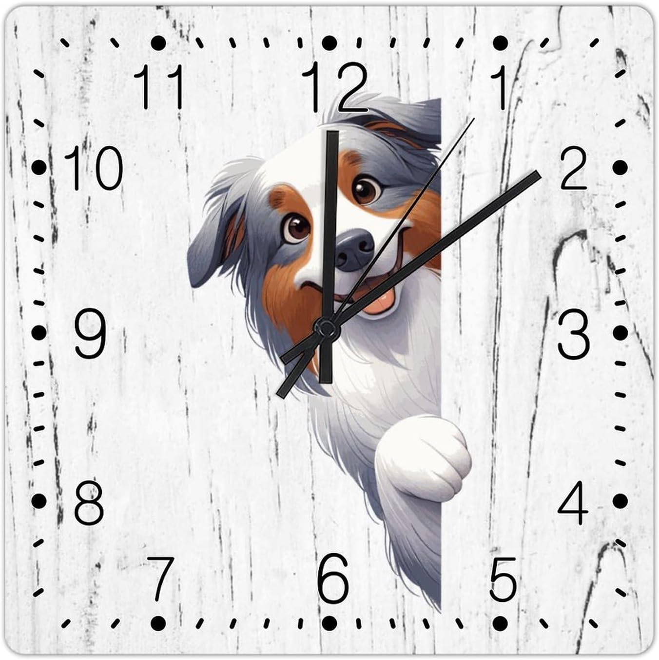 Australian Shepherd Wall Clock Australian Shepherd Dog Peeking ASquare Corner Clock Dog Lover Gift Pet Hanging Wall Clocks Silent Non-Ticking Battery Wood Clock for Home 12x12in