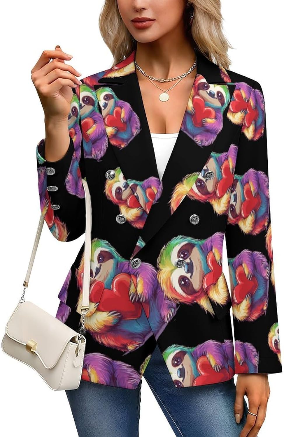 Colorful Sloth Heart Women's Blazer Long Sleeve Suits Business Casual Blazers Jackets Lapel Open Front Suit