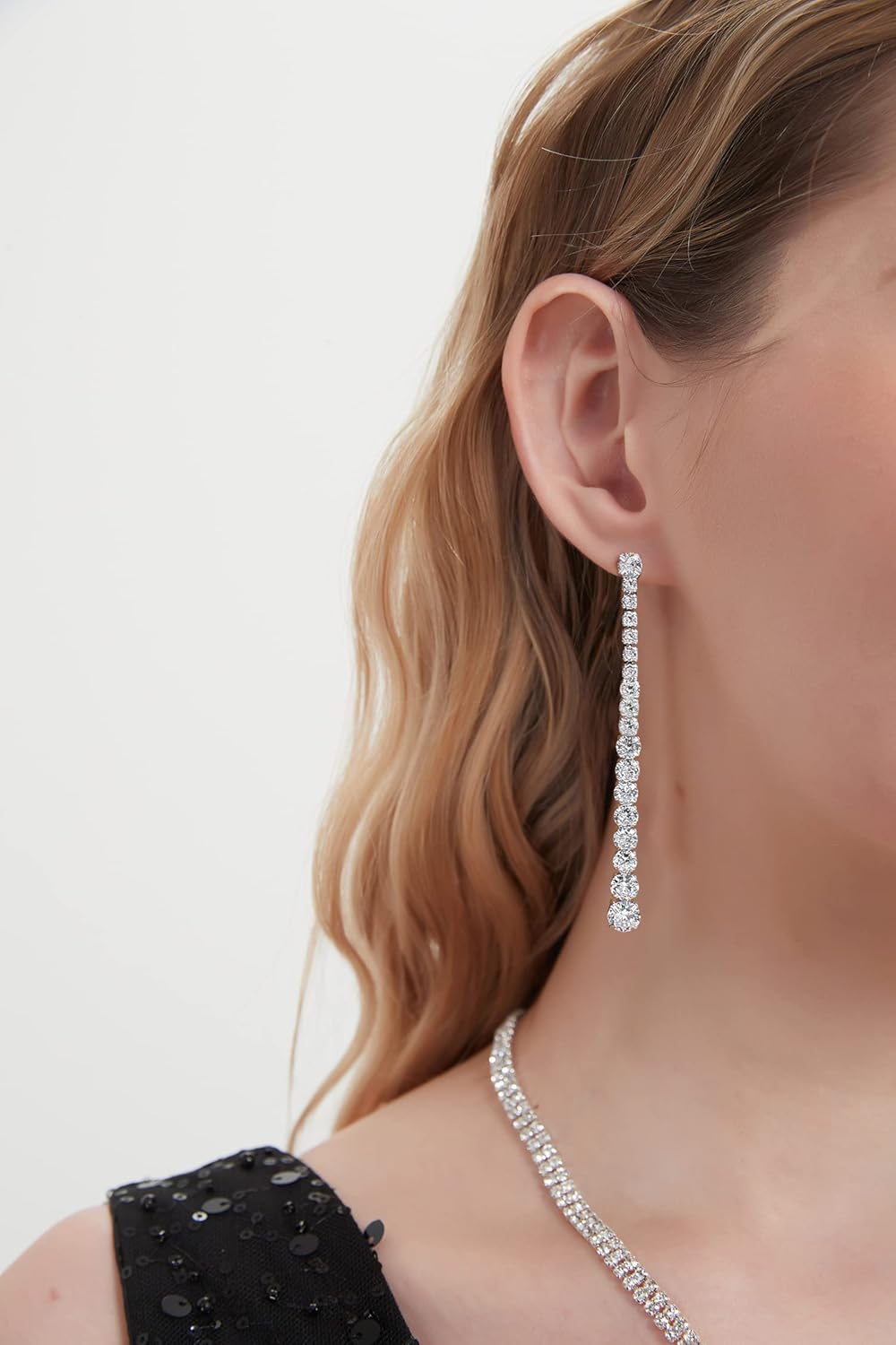 UDYLGOON Sparkle Cubic Zirconia Crystal Long Dangle Statement Earrings for Women Prom Pageant Wedding - Image 8