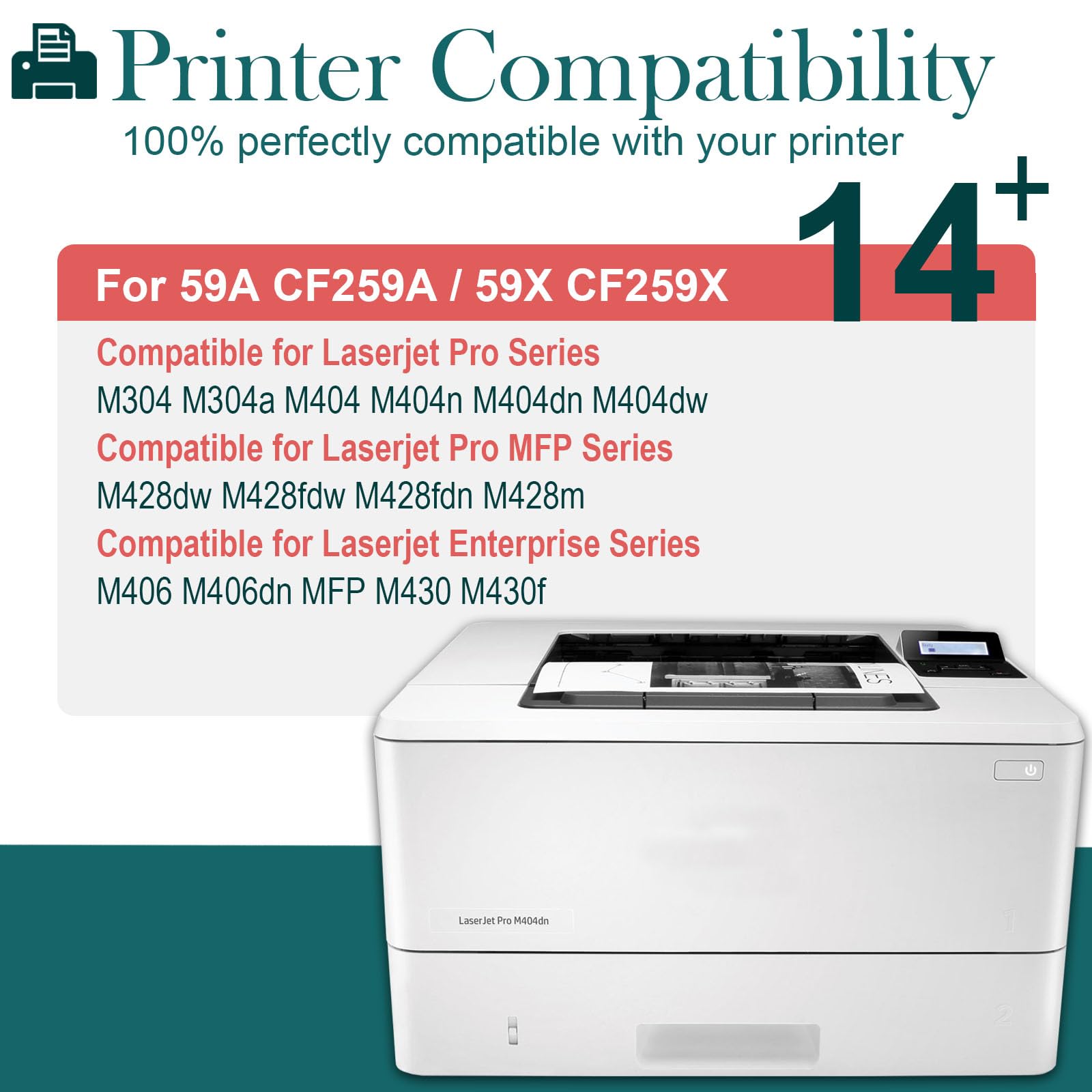 (Con Chip Toner 59A Tinta Negro para HP CF259A Cartucho de Tóner Compatible para LaserJet Pro M404dw M404dn M404 M404n M304a M304 MFP M428fdn M428fdw M428dw Enterprise M406dn M430f, 2 Negro