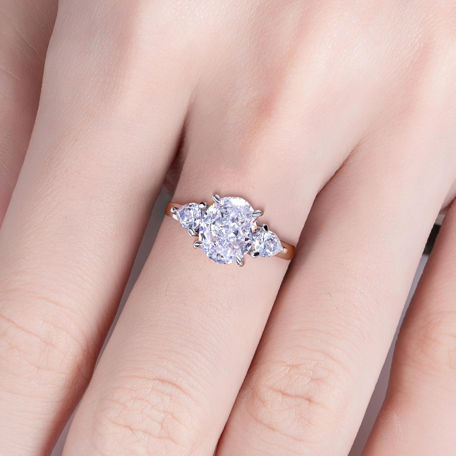 2CT-4CT Cubic Zirconia Oval Cut/Raidant Cut/Cushion Cut 3 Stone Engagement Rings 5A Grade Simulated Diamond CZ Wedding Promise Anniversary Rings for Women - Image 8