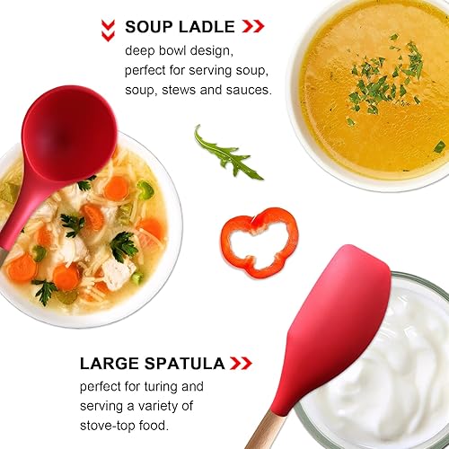 Miniatura 5 de Juego de utensilios de cocina de silicona, 5 piezas de utensilios de cocina de silicona antiadherentes para cocinar, utensilios de cocina