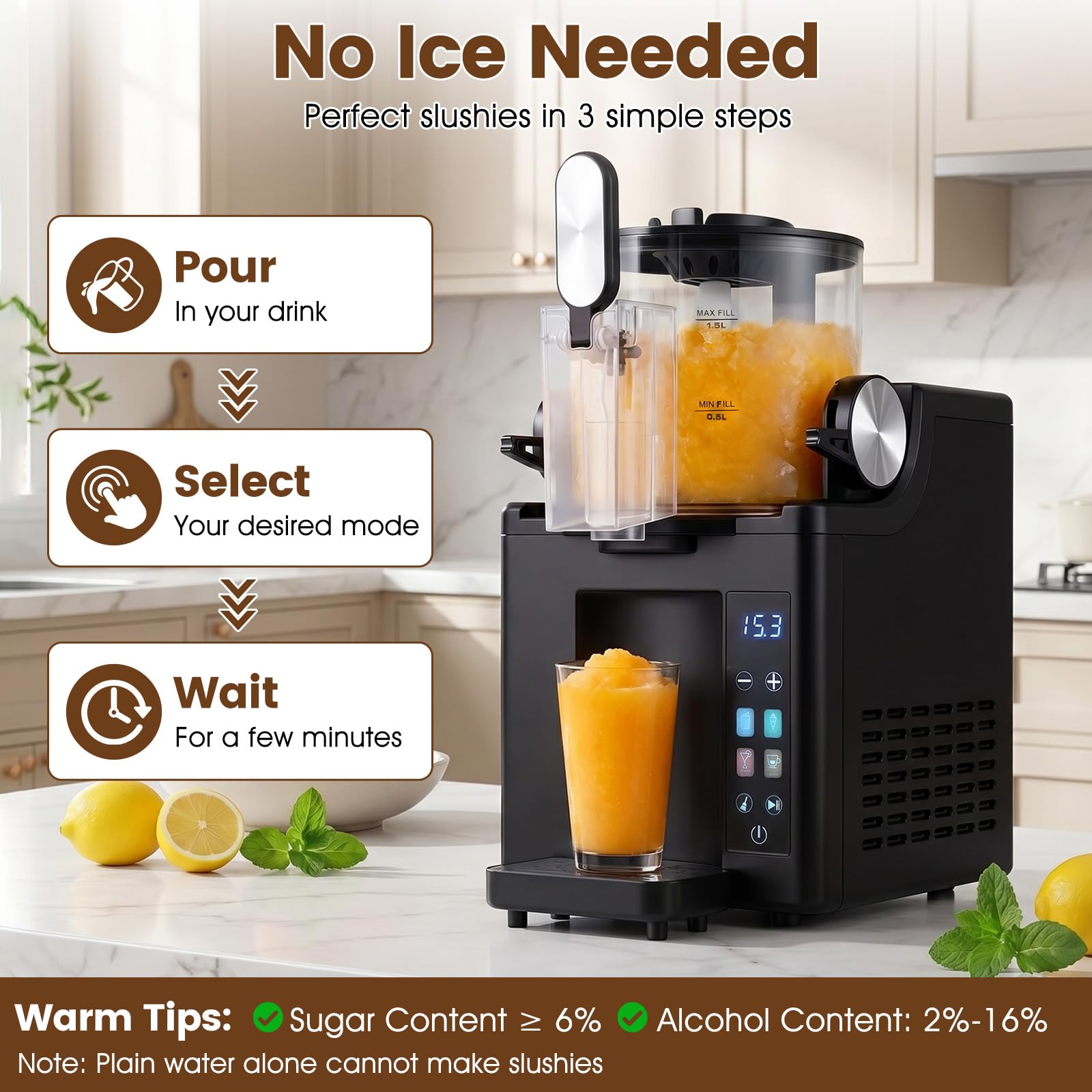 FANTASK Máquina de granizado 1,5 L | Slusheis - Máquina de helado con LED táctil, 4 modos, autolimpieza, para granizados, helados y cócteles