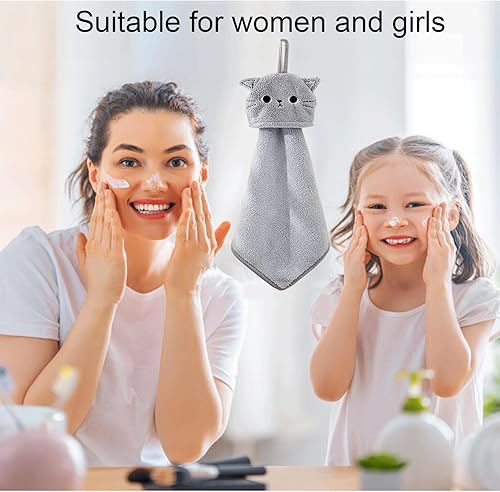 Miniatura 5 de Lindas toallas de mano para niños y mujeres, toallas de baño con lazo para colgar, toalla de secado a mano con estampado de gatos, secado rápido,