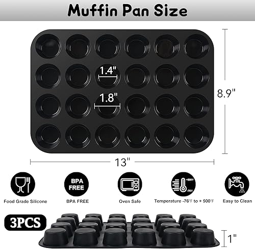 Miniatura 2 de Molde de silicona para magdalenas de 24 tazas, antiadherente, molde para magdalenas, molde para hornear magdalenas, bandeja para magdalenas de