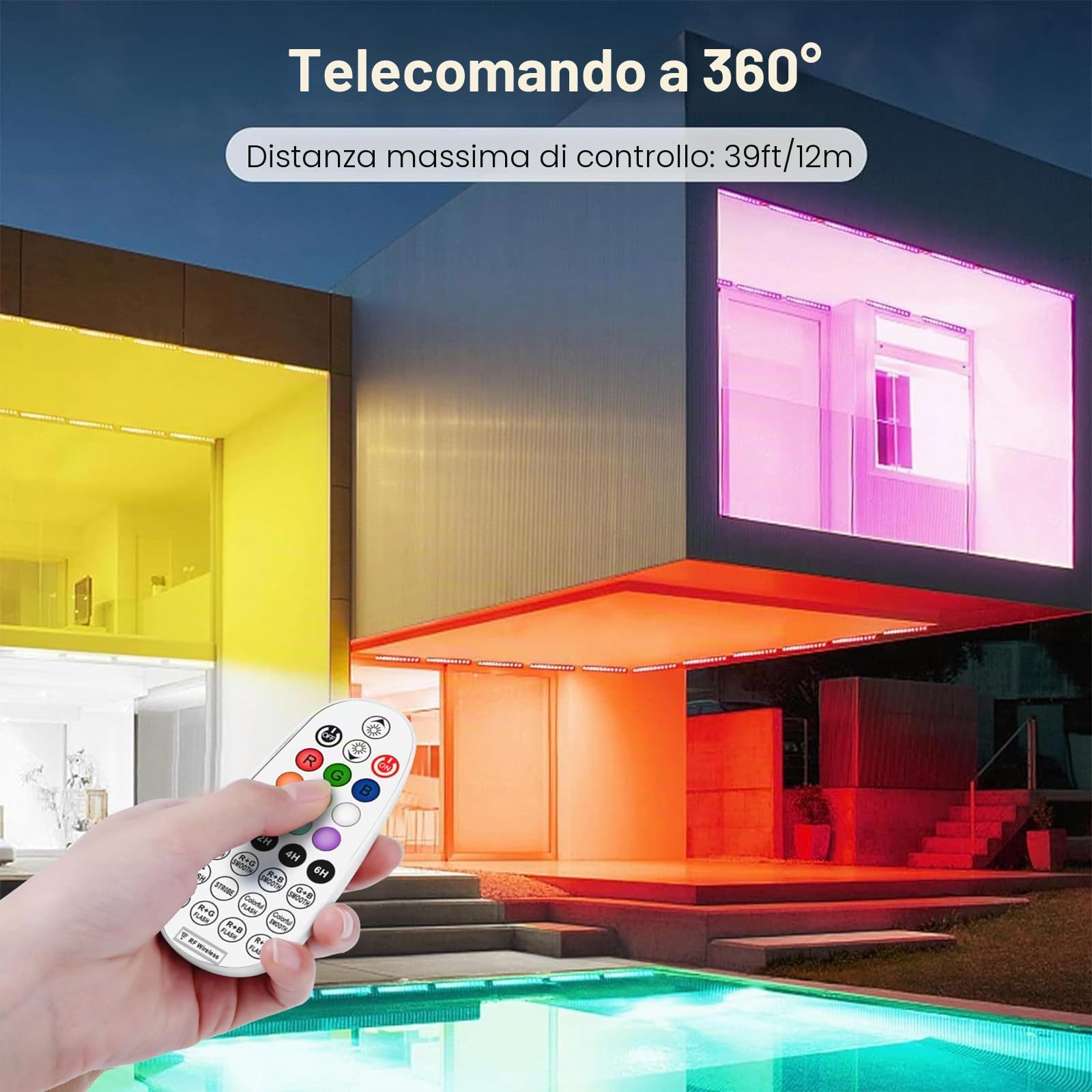 Linke Faretti LED RGB 42W con telecomando - Intensità variabile - Multicolore - IP66 - Impermeabile - Con funzione di memoria - Per esterno e interno - Per feste, giardino