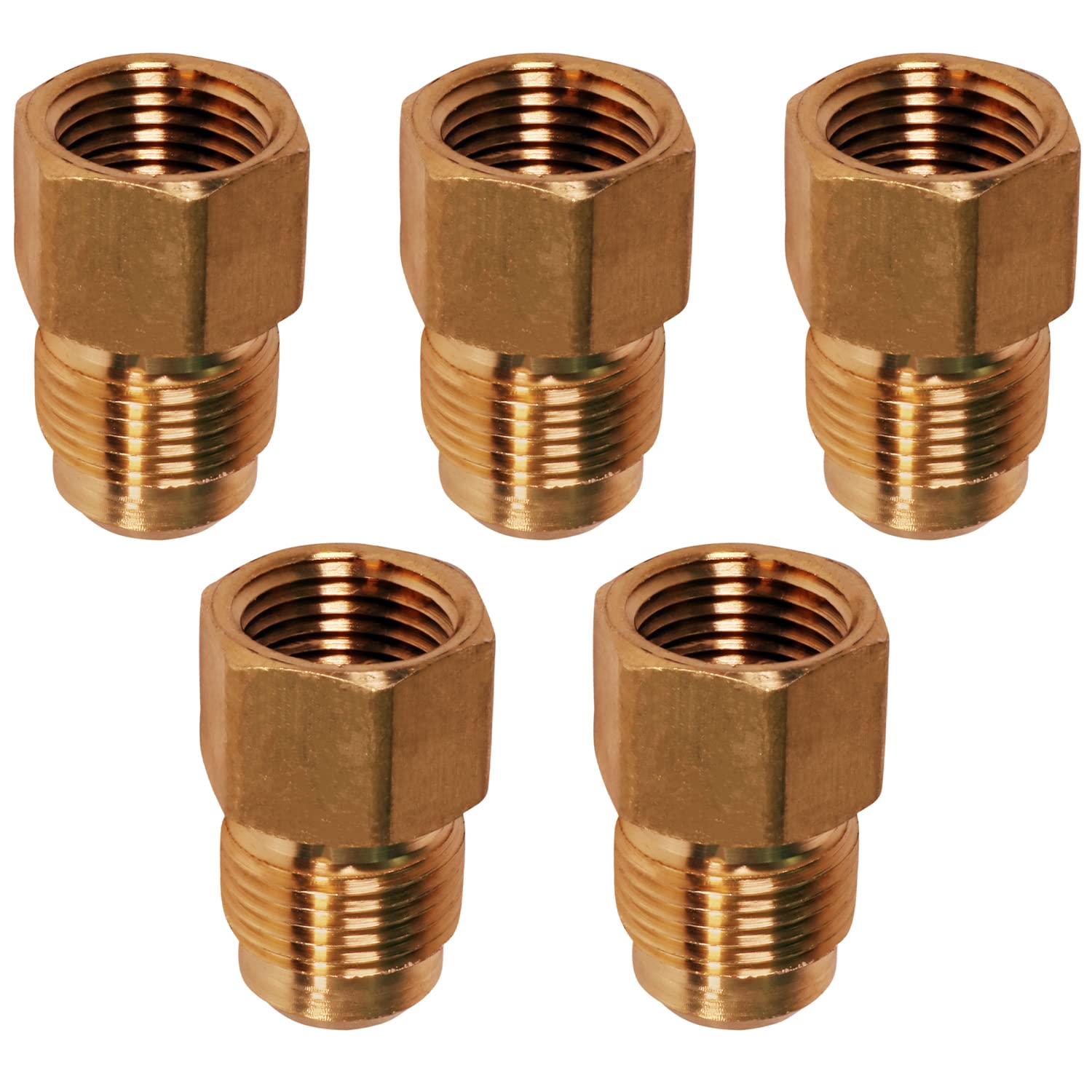 Adaptador de tubería Flare 3/8" OD x 1/4" FIP Highcraft G46S-3814-5 conexiones latón paquete de 5