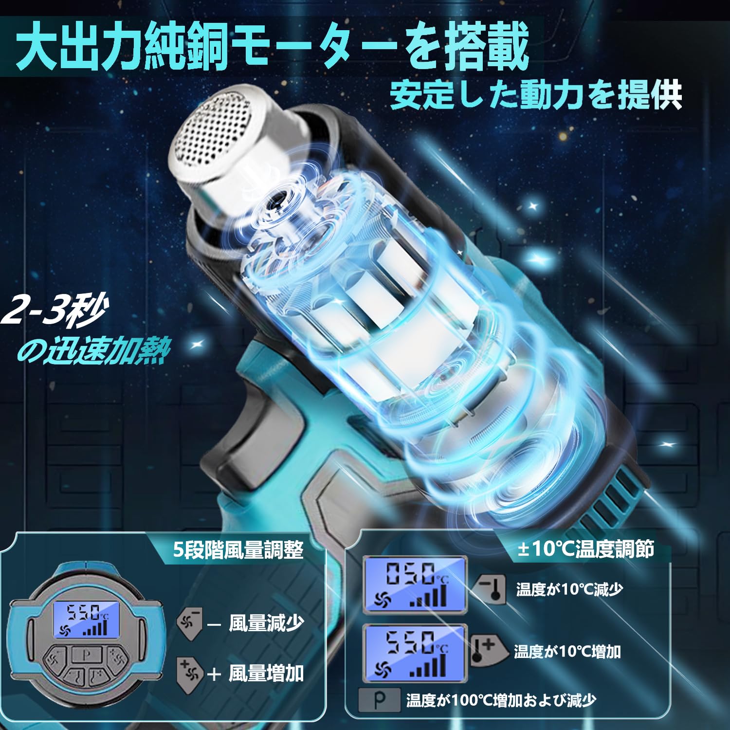 ヒートガン コードレス 小型 充電式 50～550°温度調整 4段階風速 LCb Amazon | ヒートガン コードレス 小型 5段階風速 50～550°C急速加温