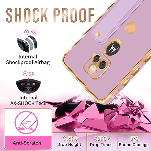 Miniatura 6 de Likiyami Funda para teléfono Motorola One 5G Ace (3 en 1) para mujeres y niñas, bonita y lujosa con fundas de soporte, chapado en oro morado,