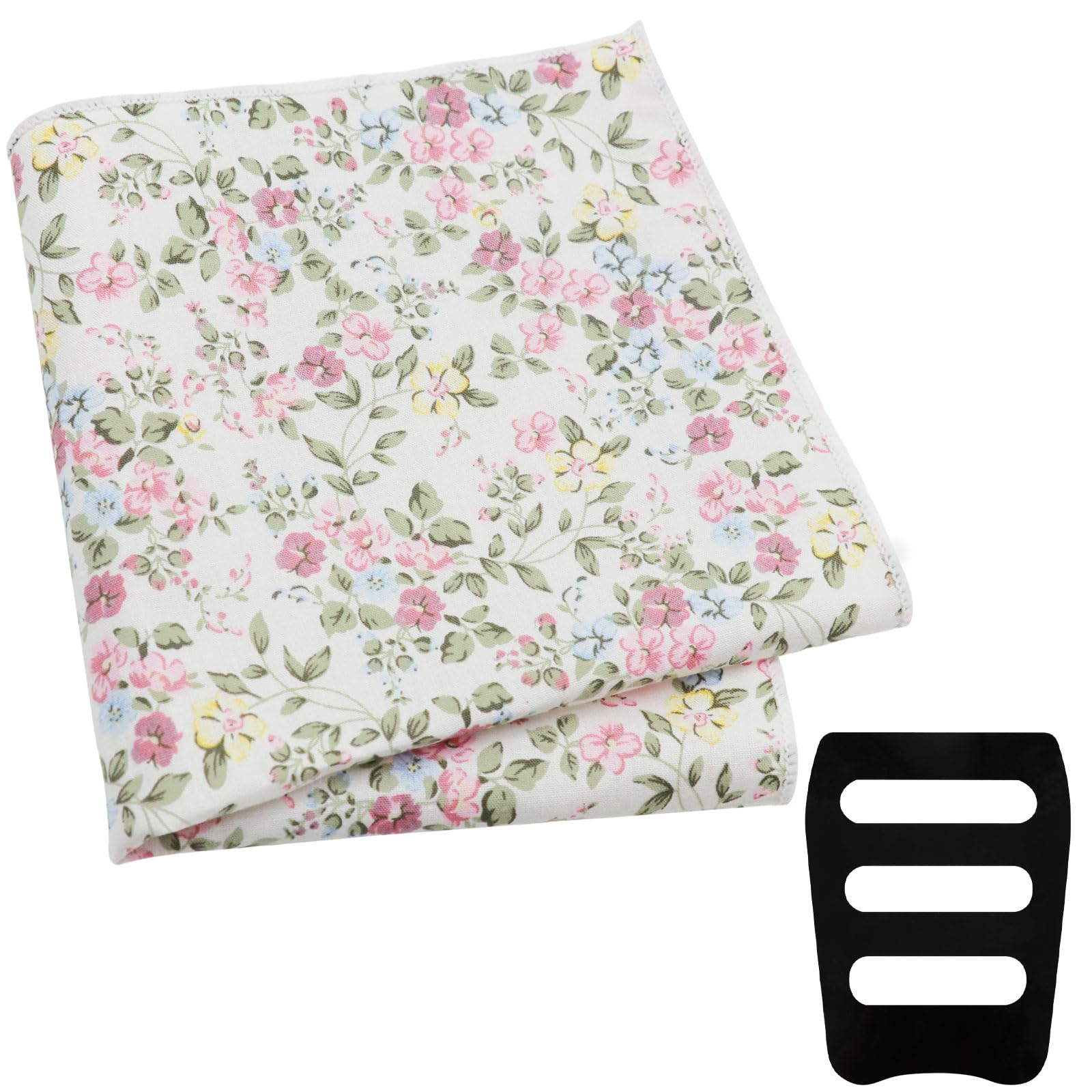 Floral Pocket Squares for Men with Holder Printed Flower Mens Handkerchief Cotton Suit Pocket Hanky for Wedding