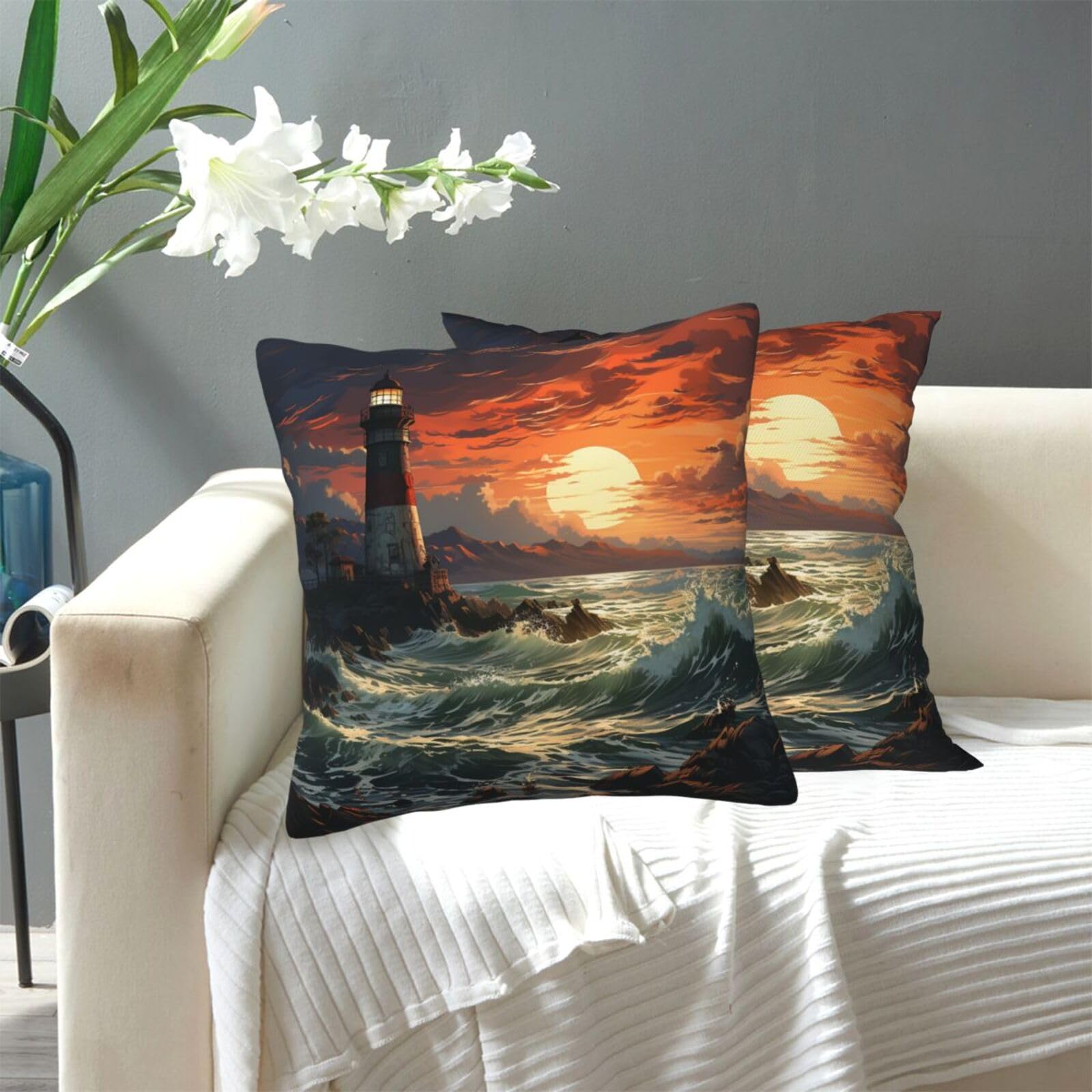 FekiLoot Decorative Throw Pillow Covers Modern Farmhouse Pillowcase Double Sided Cozy Cushion Cover for Sofa Couch Bed 12"X12" Lighthouse