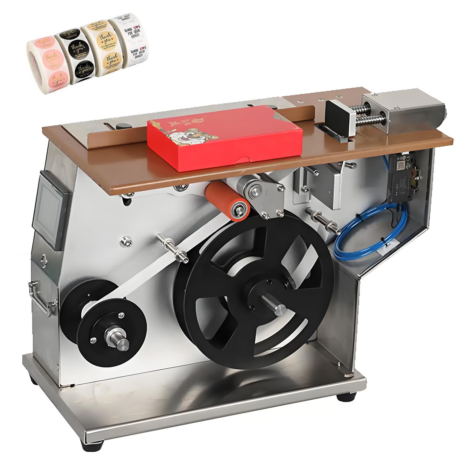 YXZQLOZ high-speed automatic corner-labeling machine for 90-degree L-shaped labeling; PLC touchscreen control for tamper-evident labeling on various products.