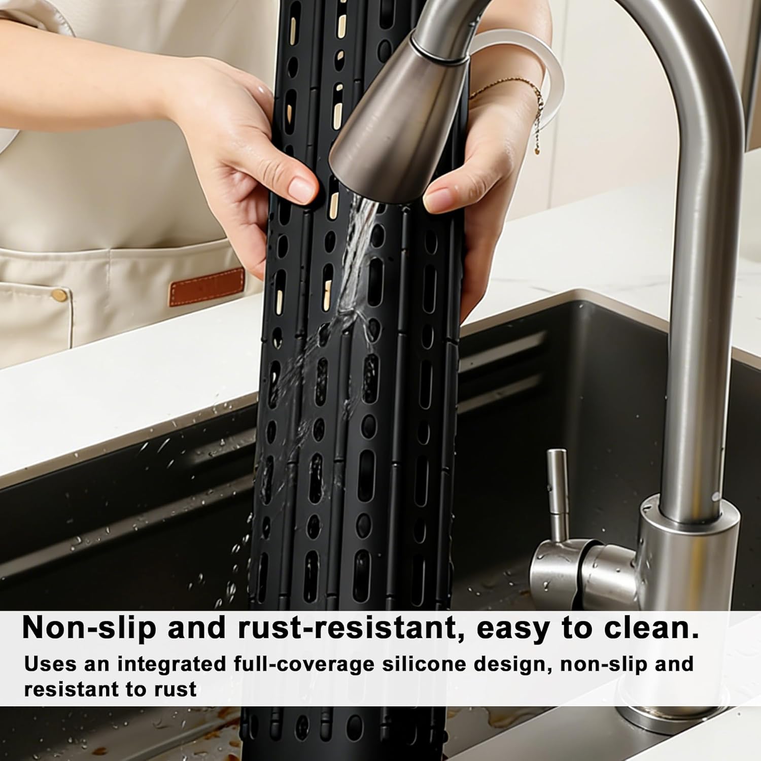Sink Cover for Makeup, 13.8 x 19.7 Inch Foldable Bathroom Sink Cover with Storage Bag, Silicone Vanity Mat, Heat-Resistant Brush Cleaning Pad, Space Saver Tray for Small Bathrooms, Black