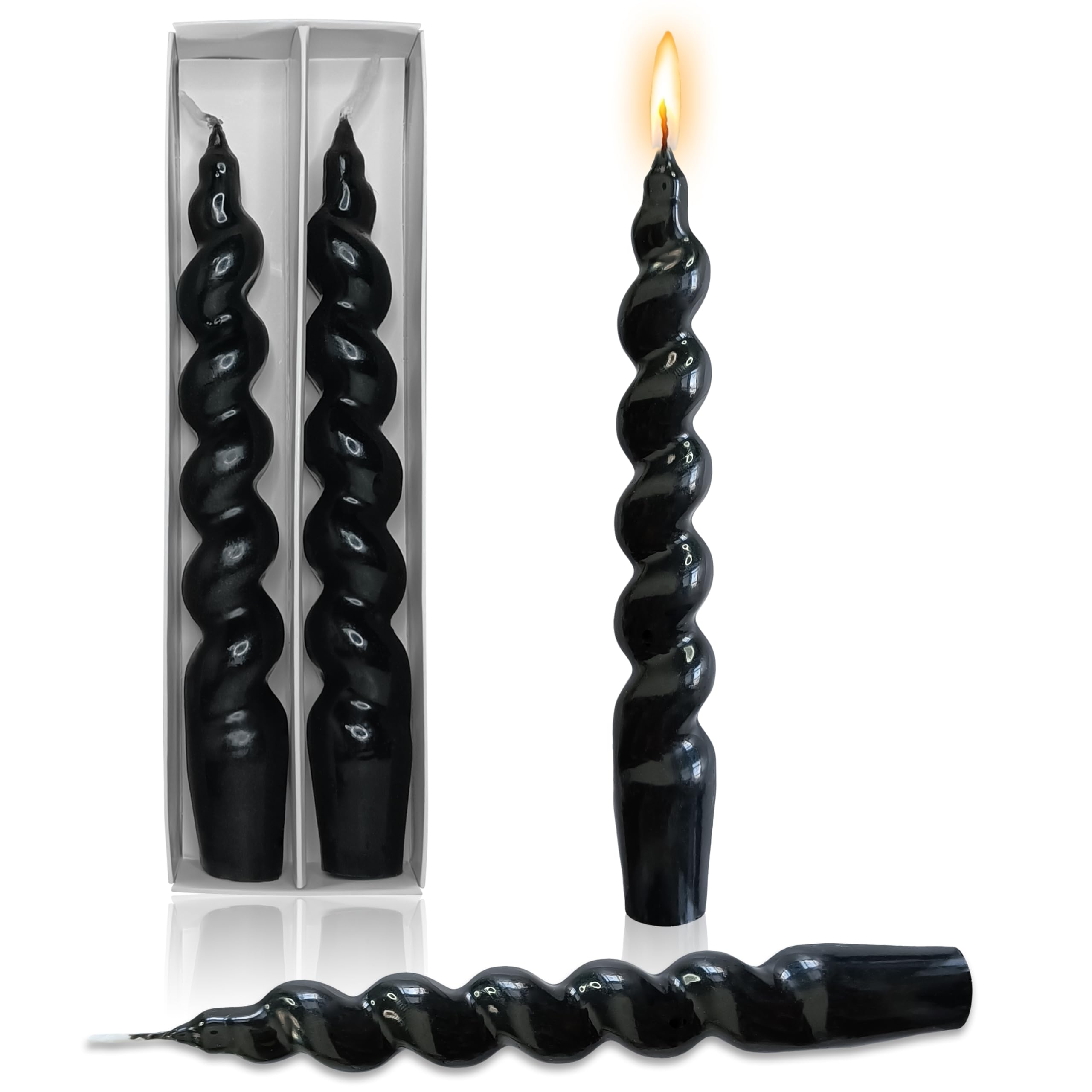 Black Taper Candles Stick Spiral Twisted Candles Unscented Dinner Candle Dripless for Home Decor Holiday Wedding Party